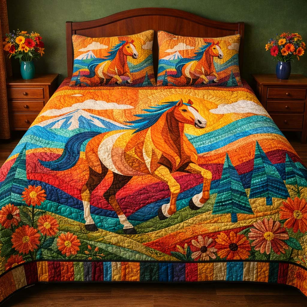Sunrise Meadow Horse Quilted Bedding Set Bedroom Decorations Best Gifts For Horse People - Tradiviet