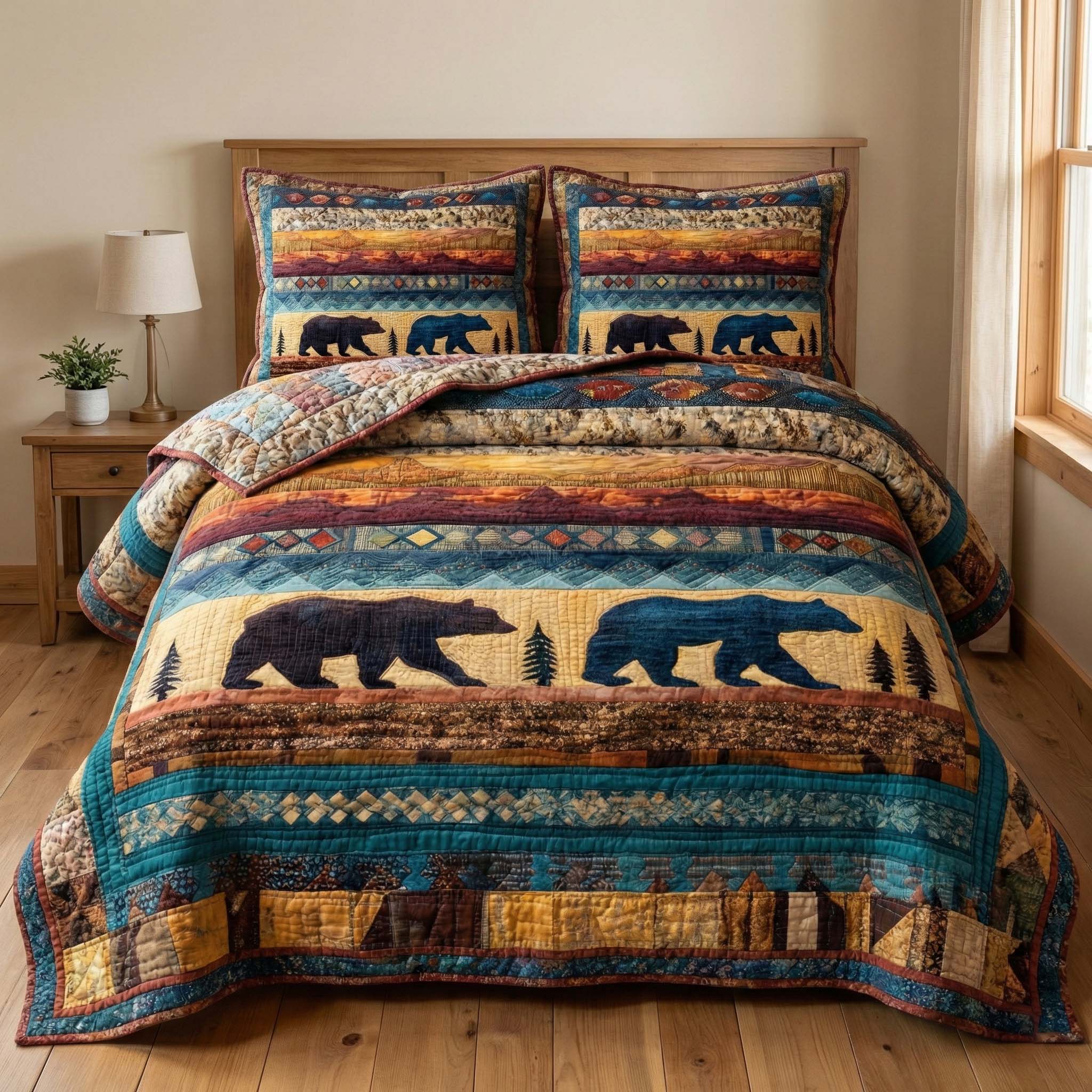 Sunset Bears Quilted Bedding Set Bed Room Decoration Magical Sunset Gift - Tradiviet