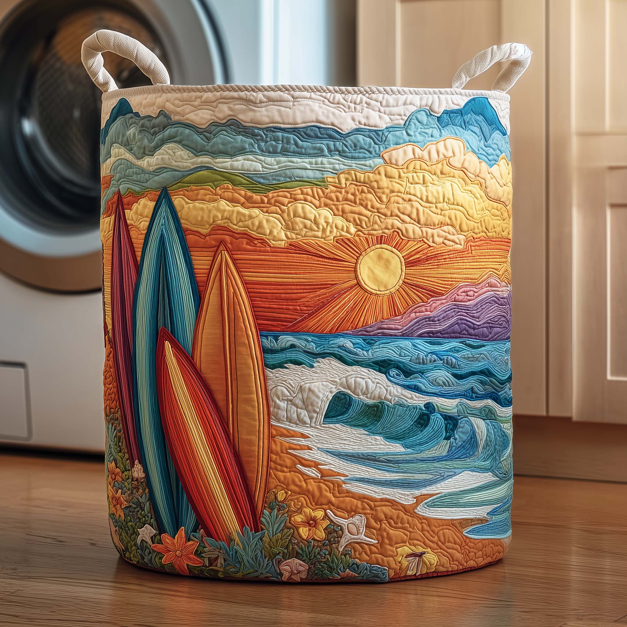 Sunset Boards Quilted Laundry Basket Nice Storage Baskets Moms Day Gifts - Tradiviet