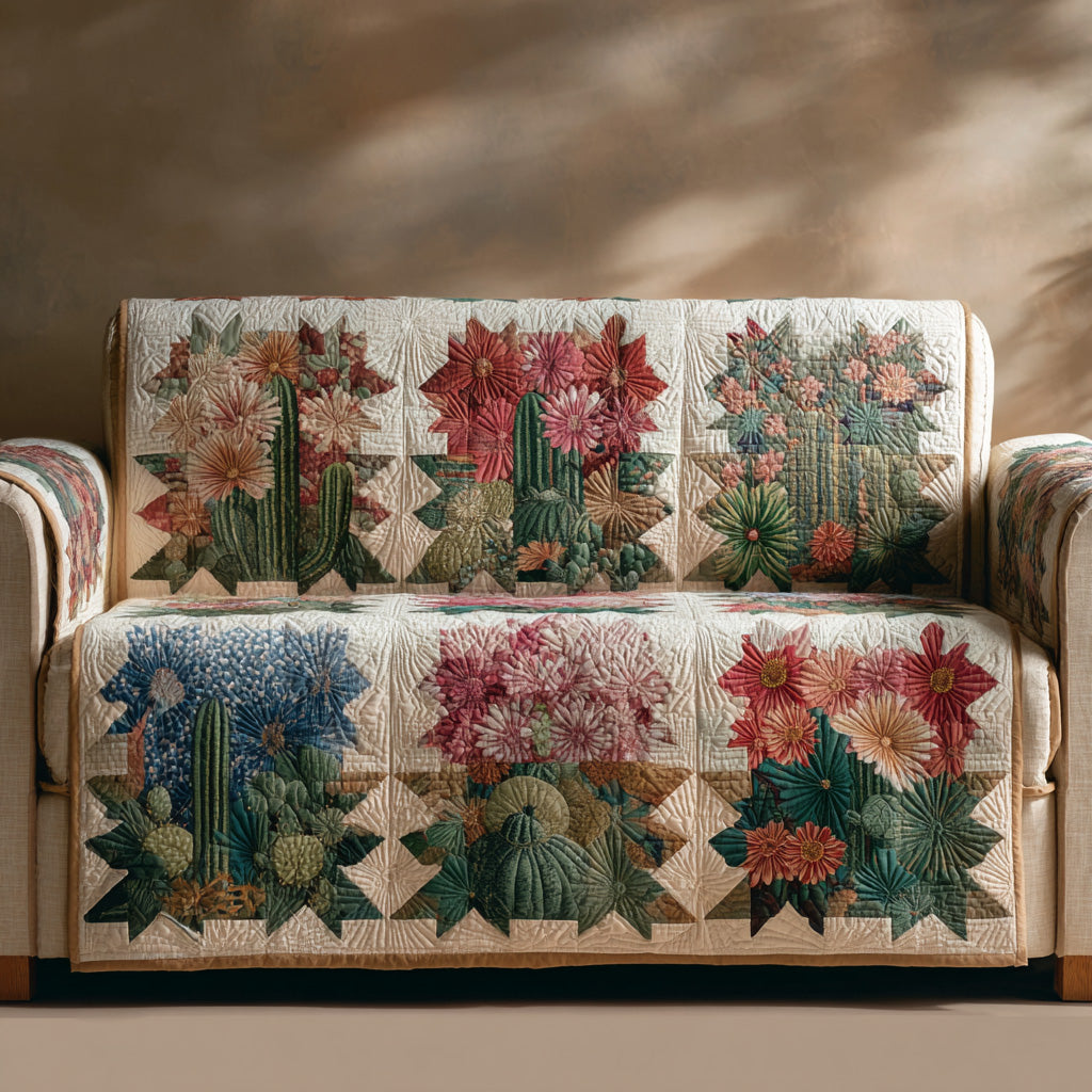 Sunset Cactus Garden Quilted Sofa Cover Cactus Southwest Decor