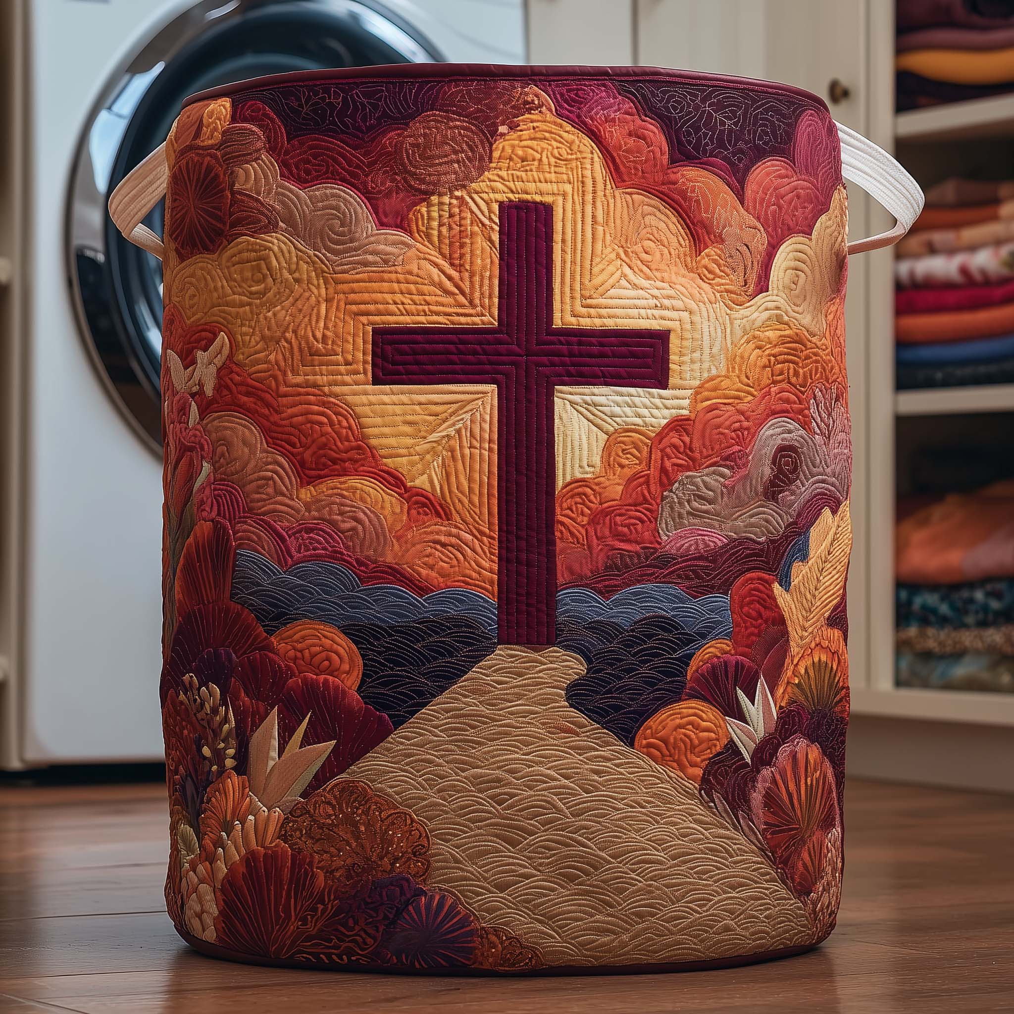 Sunset Cross Quilted Laundry Basket Cute Storage Baskets Great Mother's Day Gifts - Tradiviet