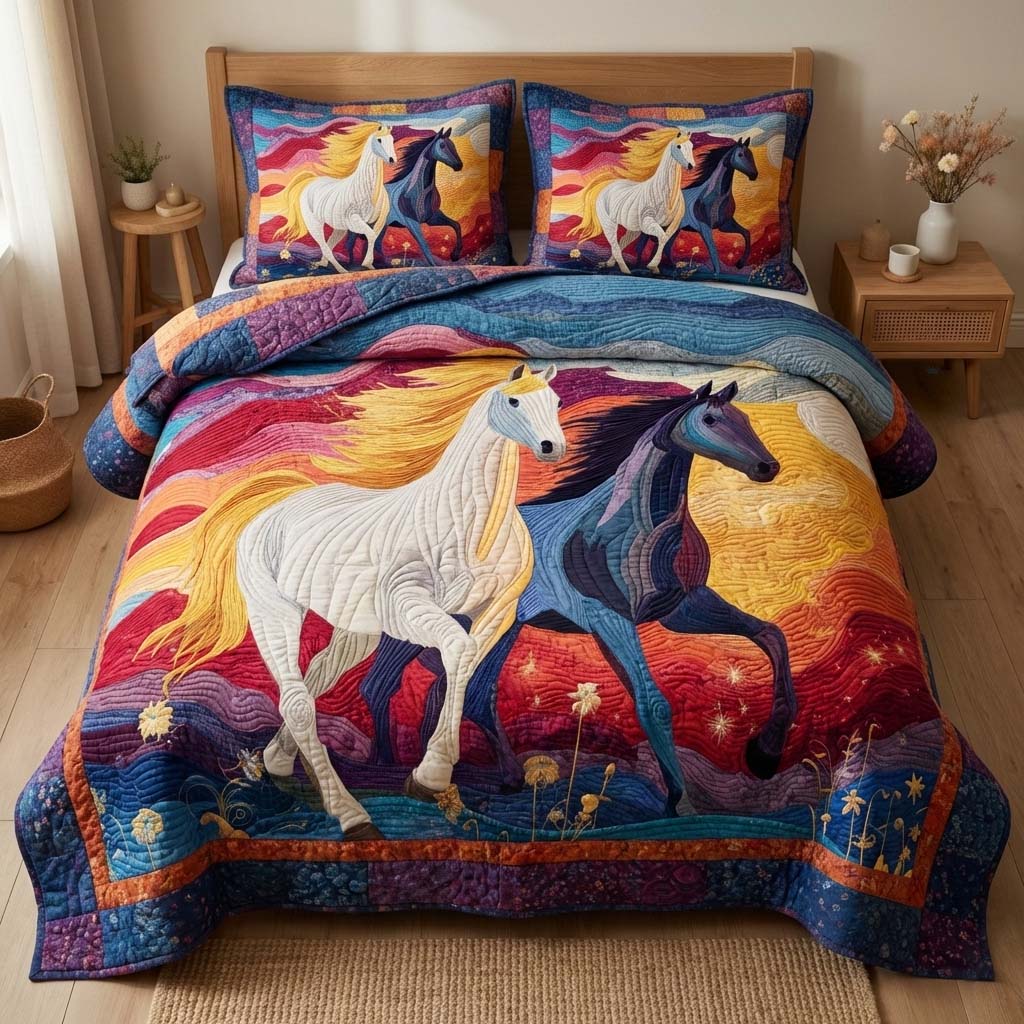 Sunset Gallop Quilted Bedding Set Bedroom Decorations Gift For Sunset Lovers - Tradiviet