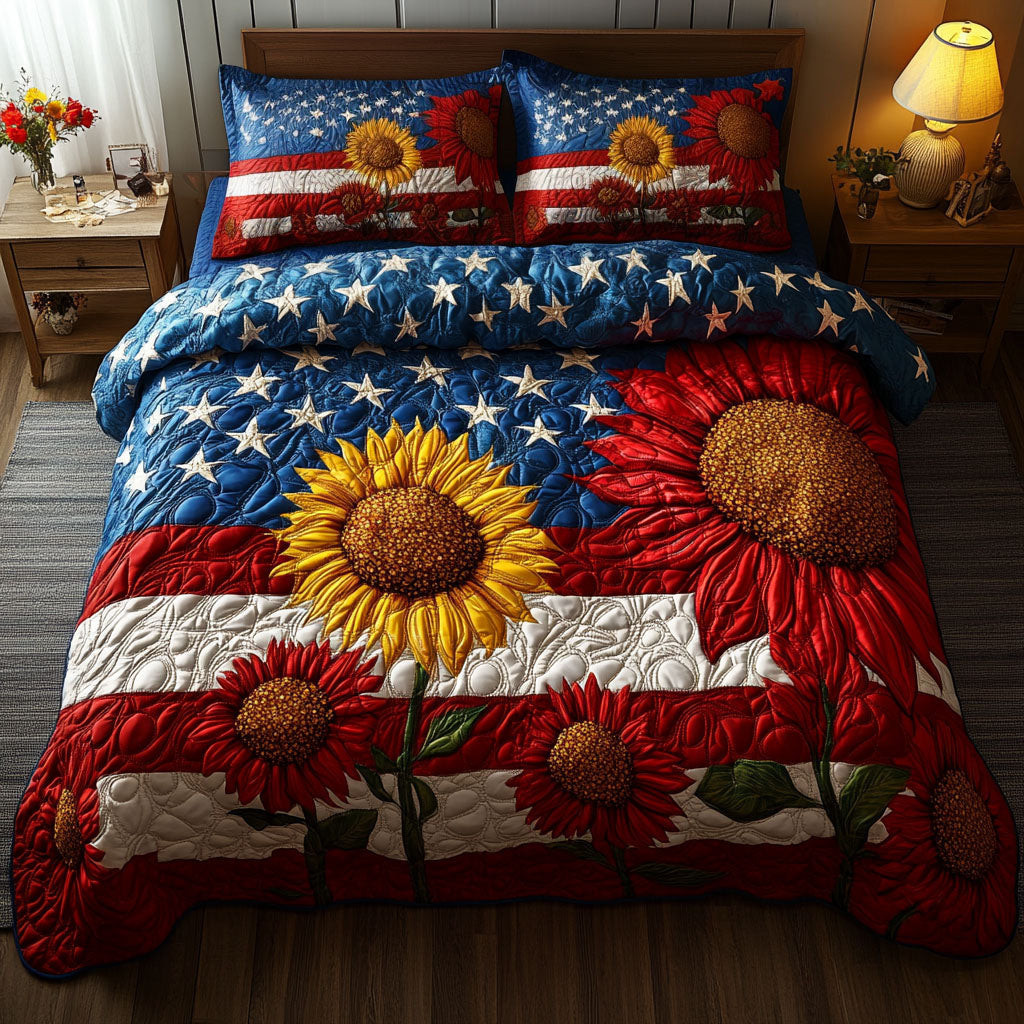 Suower Flag  Quilted Bedding Set  Best Comforter Sets 4Th Of July Client Gifts