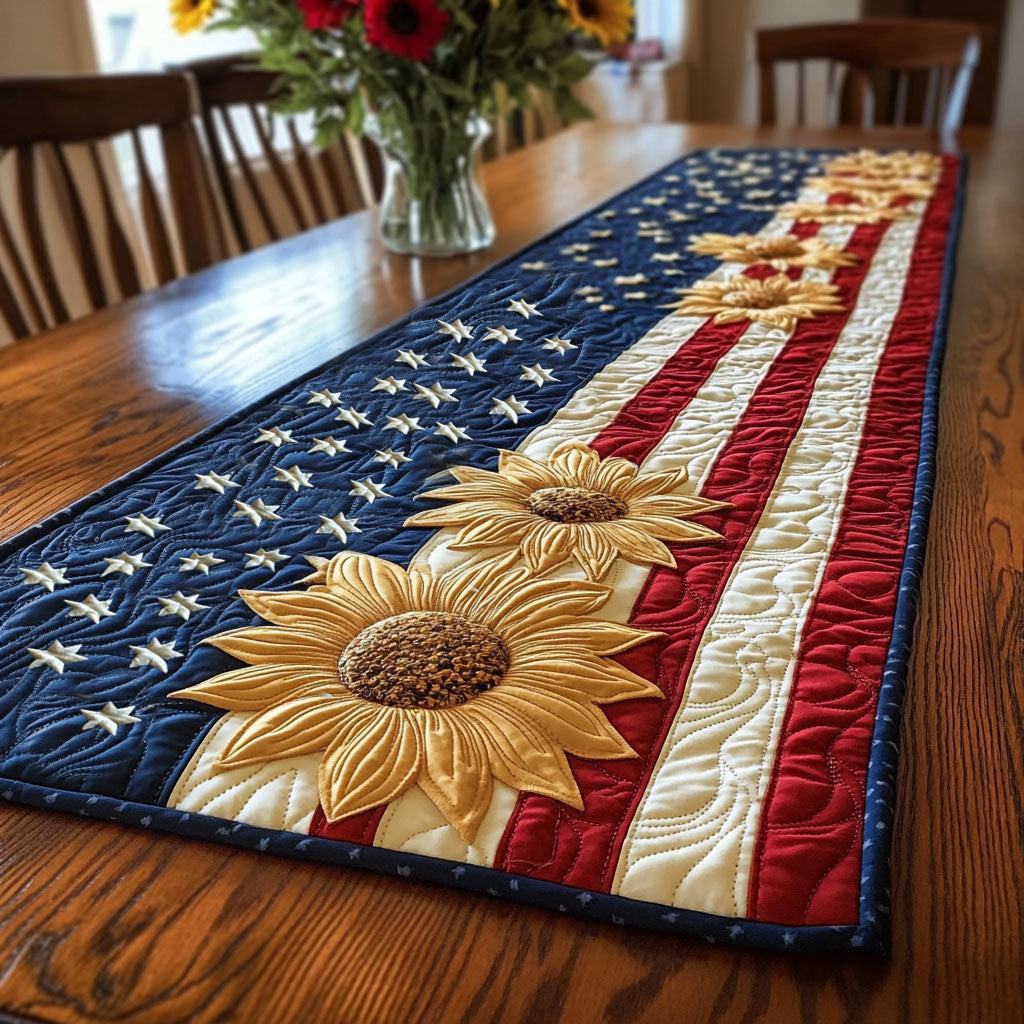 Suower Glory Stripes Quilted Table Runner  4th Of July Table Runner Best Independence Day Gifts