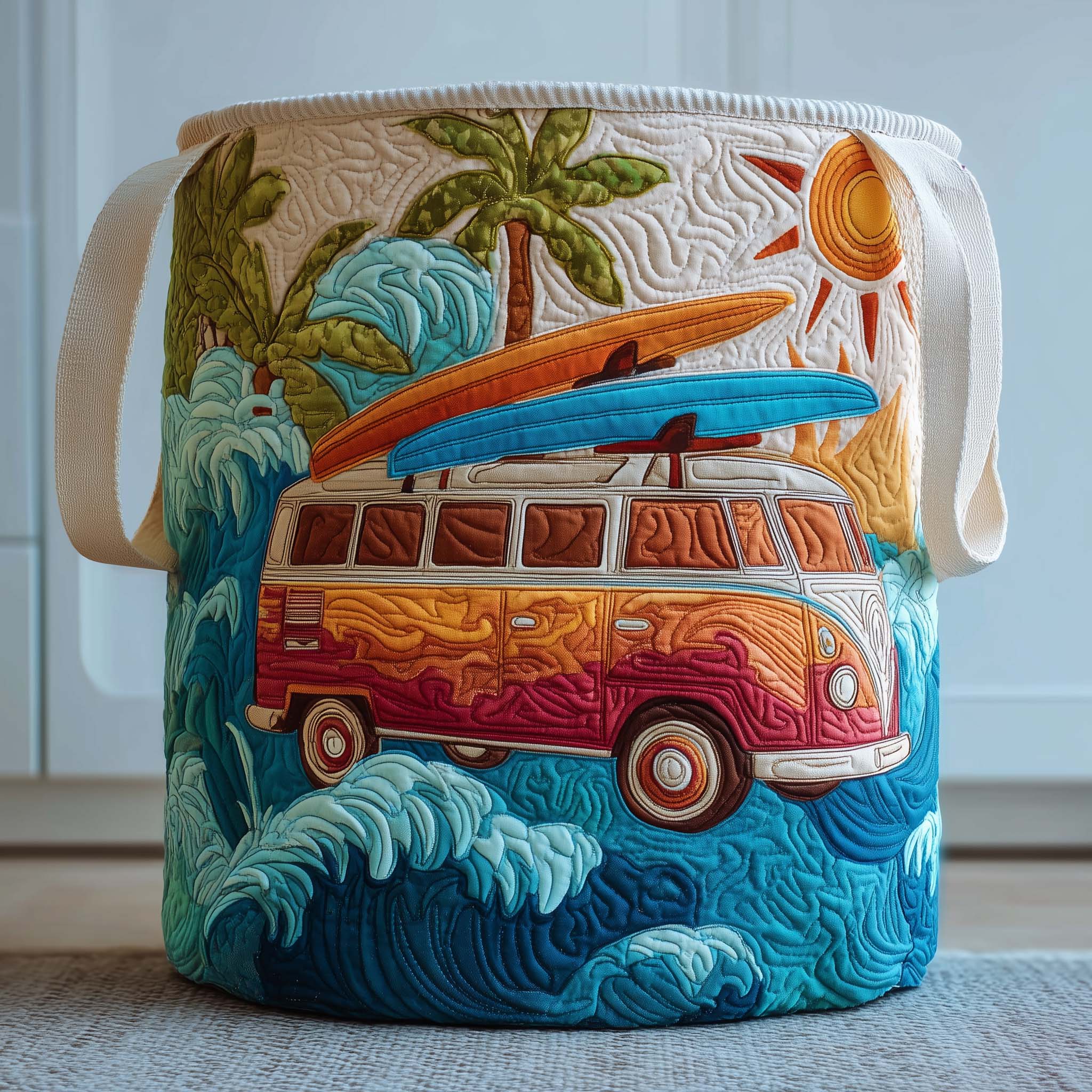 Surf Voyage Quilted Laundry Basket Washroom Decor Basket Gift For Grandma - Tradiviet