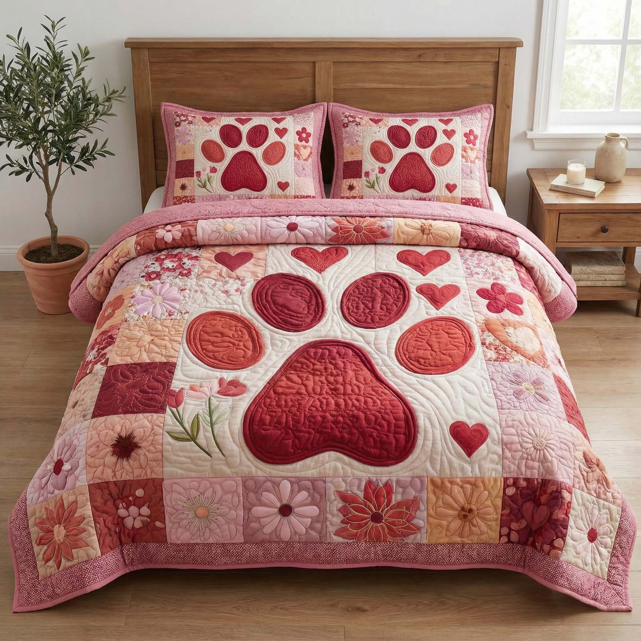 Sweet Paws Quilted Bedding Set Bed Room Decoration Gift For Pet Owners - Tradiviet