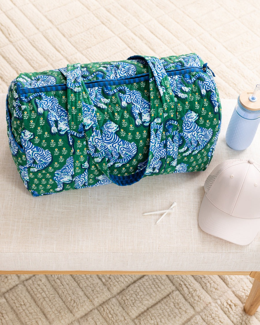Teal Leopard Quilted Duffle Bag Tropical Cheetah Travel Bag Gift For Him - Tradiviet