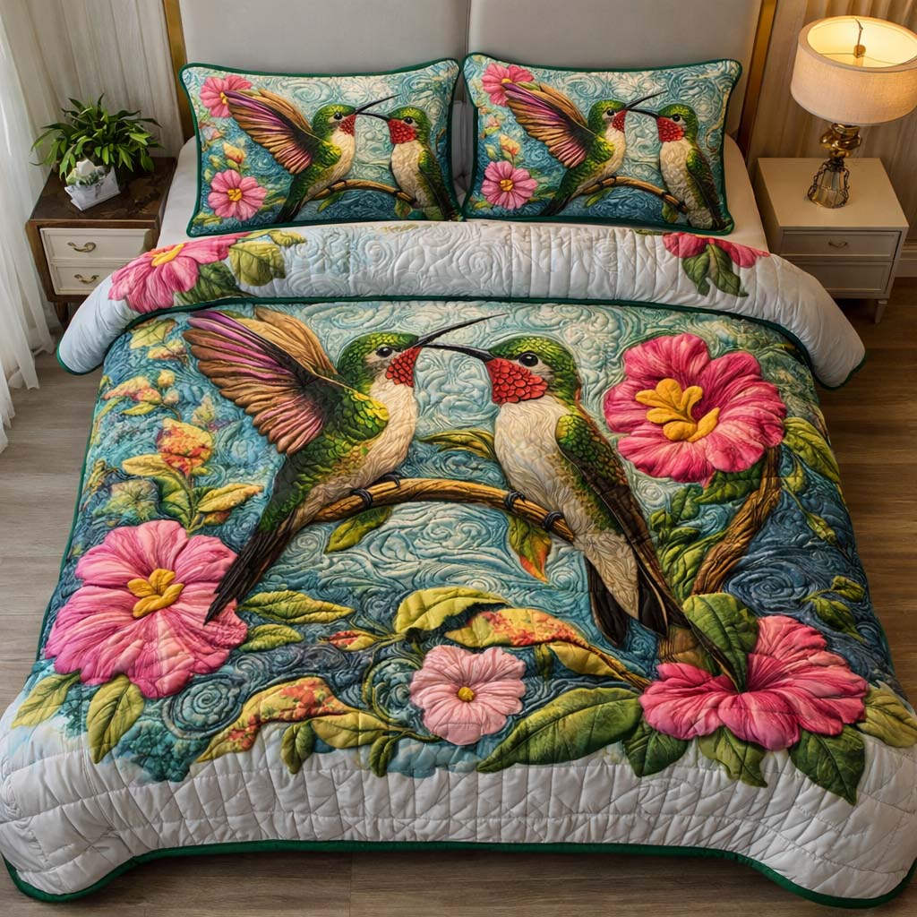 Teal Romance Quilted Bedding Set Holiday Home Decor Dad Birthday Gifts - Tradiviet
