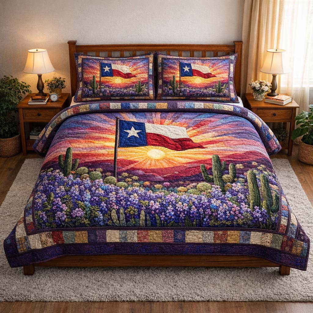 Texas Bloom Quilted Bedding Set Vibrant Texas Sunset Home Decor Best Gift For Her - Tradiviet