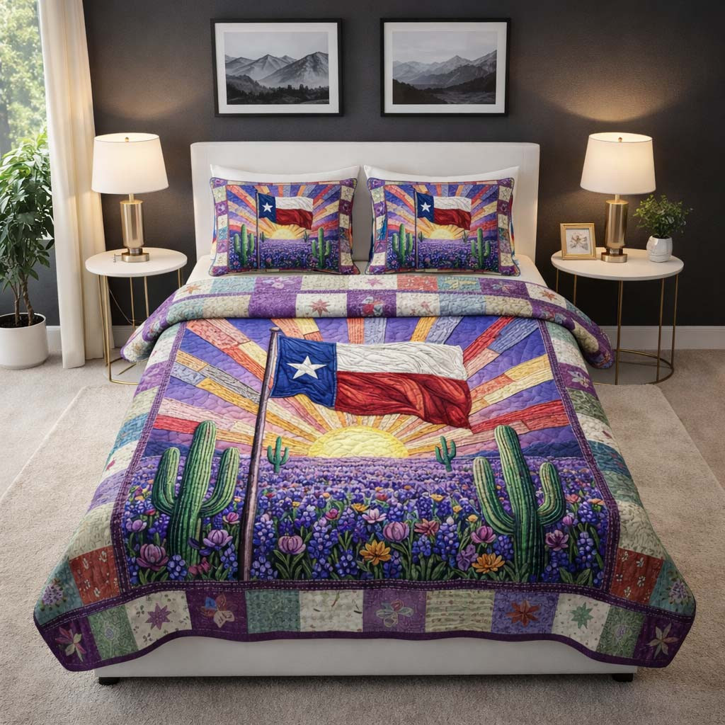 Texas Bloom Quilted Bedding Set Vibrant Texas Sunset Home Decor New Home Gifts - Tradiviet