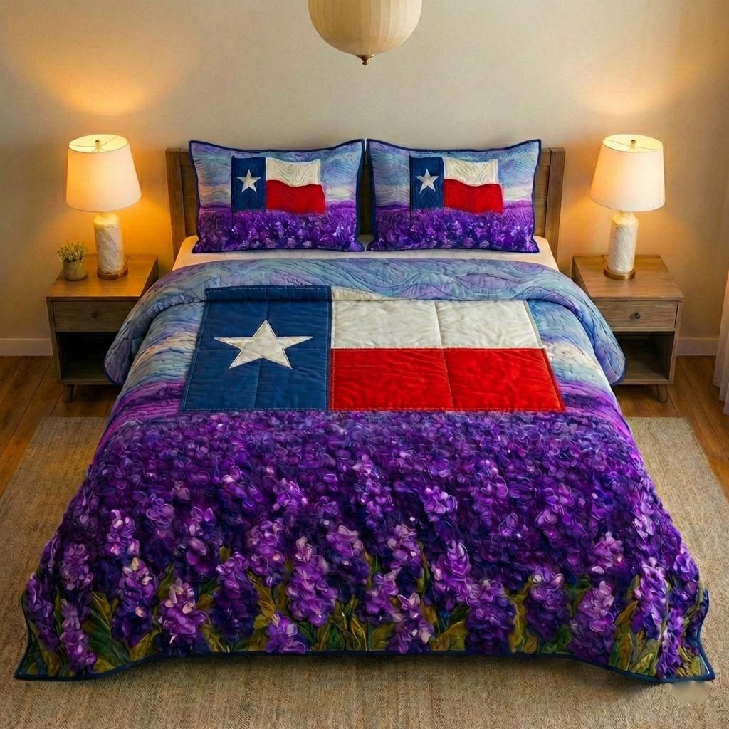 Texas Bloom Quilted Bedding Set Vibrant Texas Sunset Room Decor Gift For Him - Tradiviet
