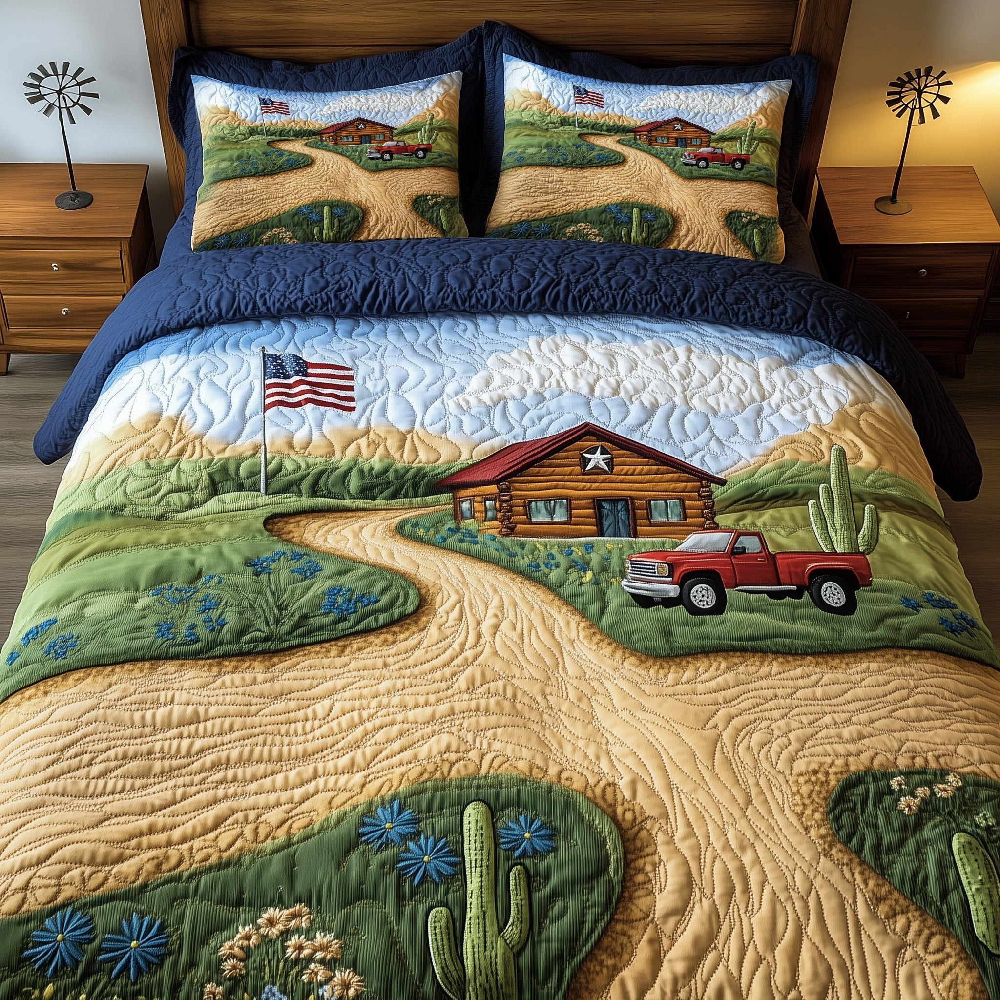 Texas Country Road  Quilted Bedding Set Best Luxury Sheets 4Th Of July Employee Gifts