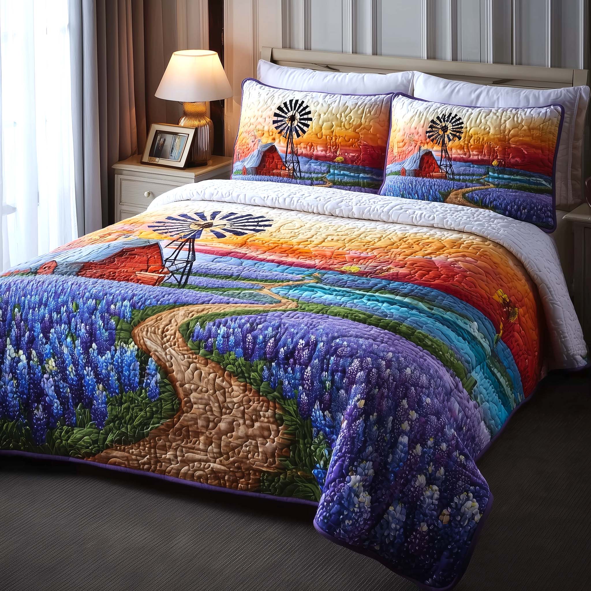 Texas Meadow Quilted Bedding Set Bohemian Bedroom Furniture Best Father's Day Gifts - Tradiviet