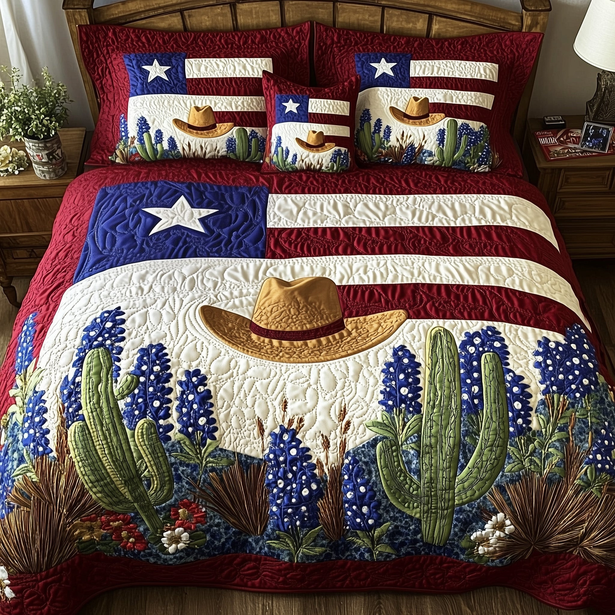 Texas Pride  Quilted Bedding Set Best Luxury Sheets 4Th Of July Client Gifts