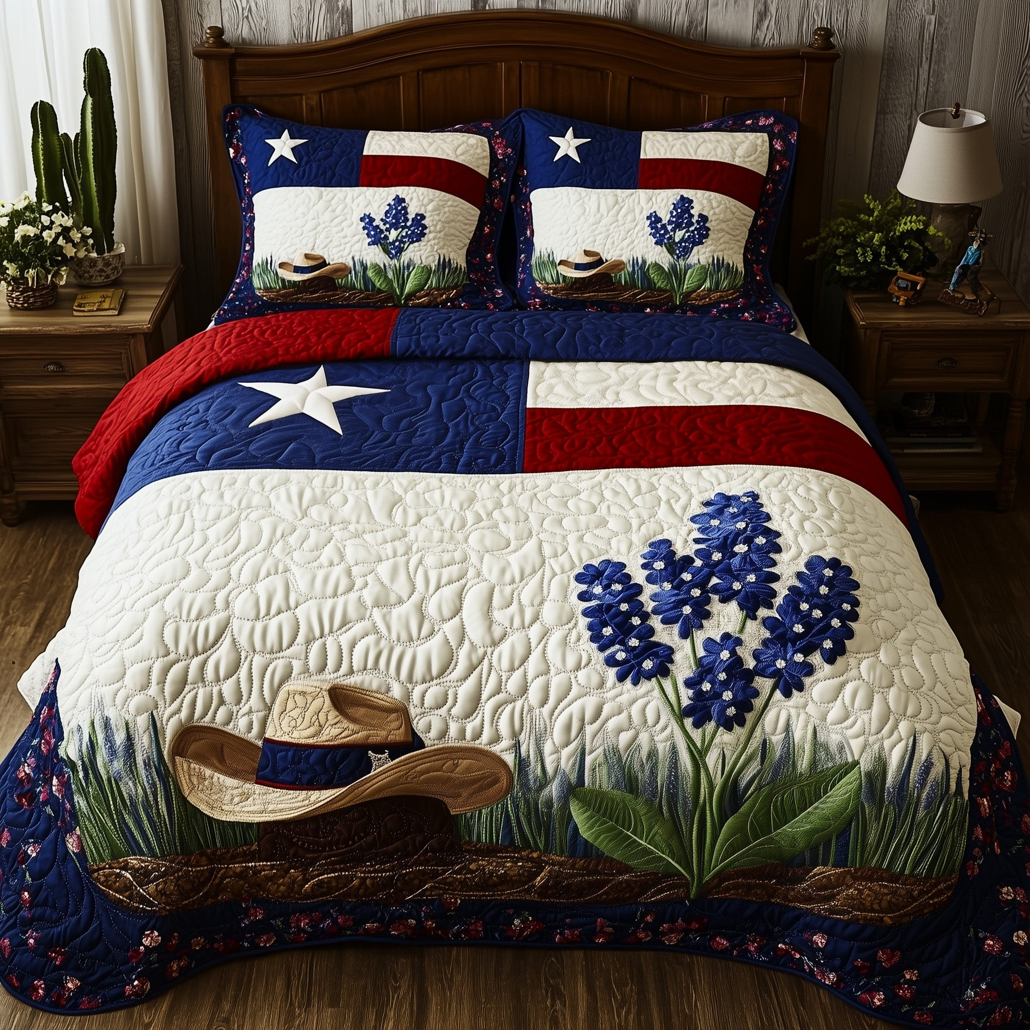Texas Pride  Quilted Bedding Set  Patriotic Bed Sheet Set Fourth Of July Gifts