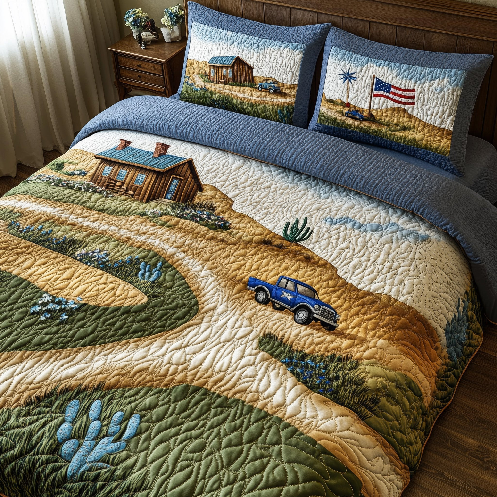 Texas Wild Spirit  Quilted Bedding Set Best Luxury Sheets 4Th Of July Party Gifts