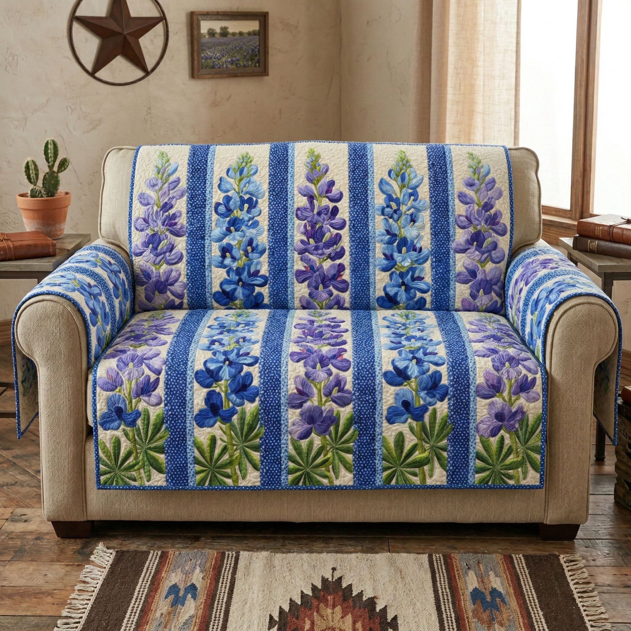 Texas Wildflower Quilted Sofa Cover Texas Floral Living Room Decor