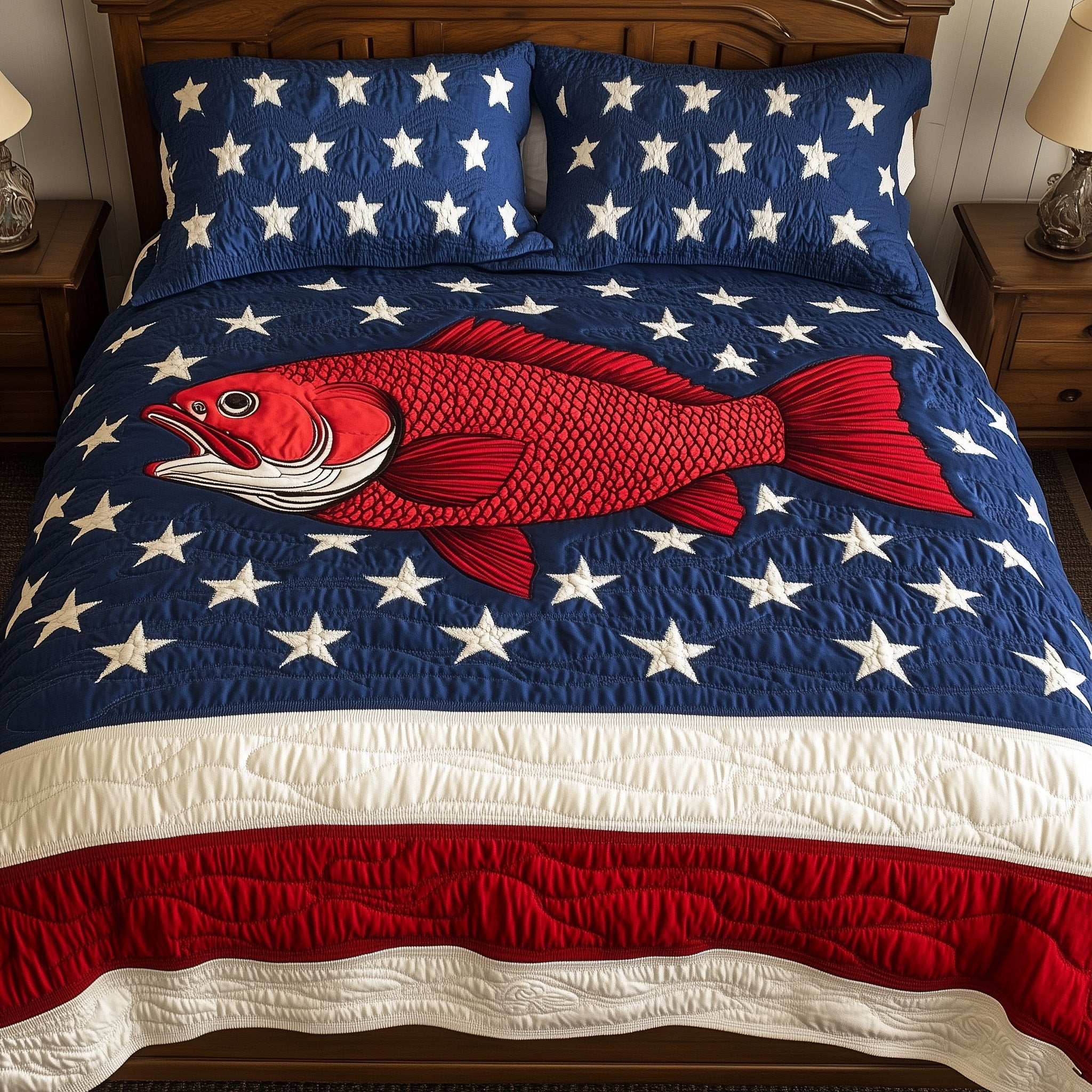 The Patriotic Catch  Quilted Bedding Set Best Bedding Sets 4Th Of July Neighbor Gifts
