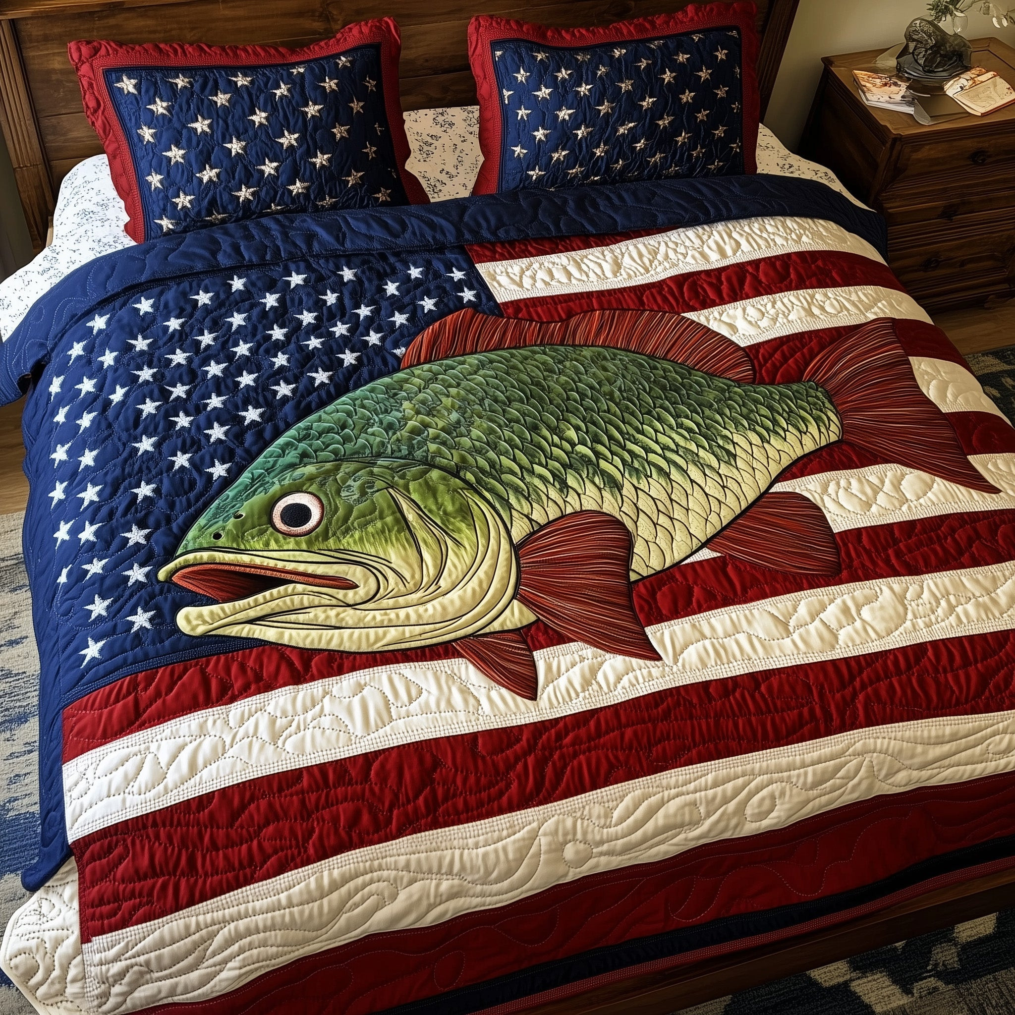 The Patriotic Fish  Quilted Bedding Set Best Bedding Sets Fourth Of July Hostess Gifts