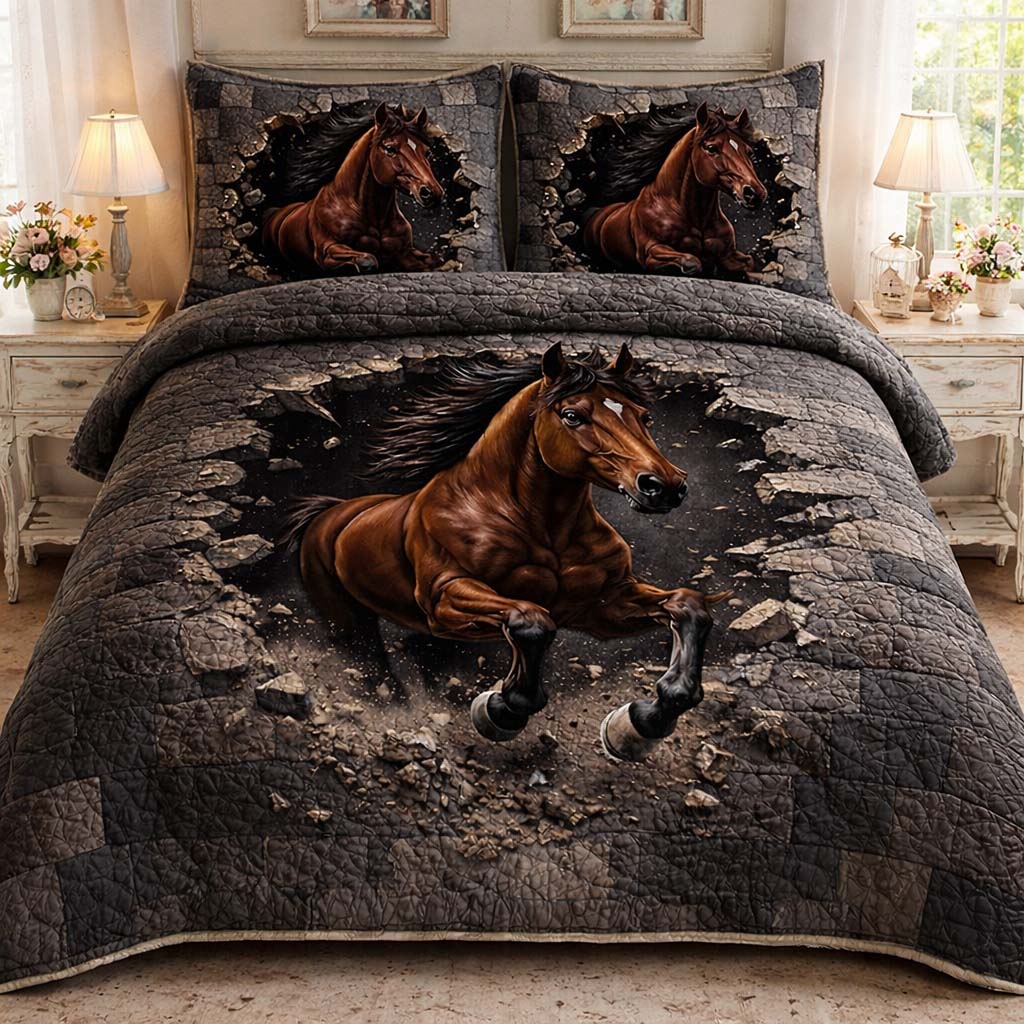 Thunder Run Horse Quilted Bedding Set Bed Room Decoration Gift Ideas For Horse Owners - Tradiviet