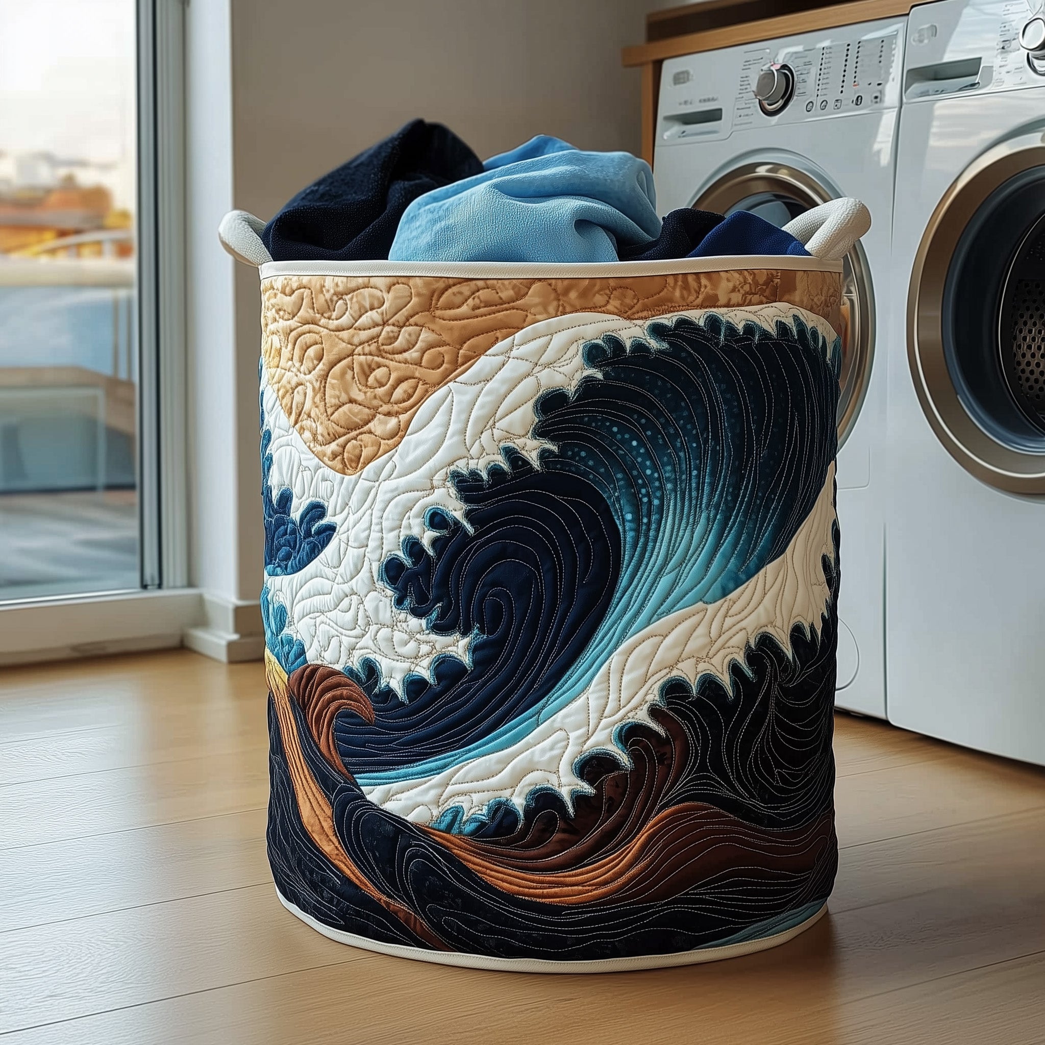 Tidal Waves Quilted Laundry Basket Cute Laundry Hamper Gifts For Your Brother - Tradiviet