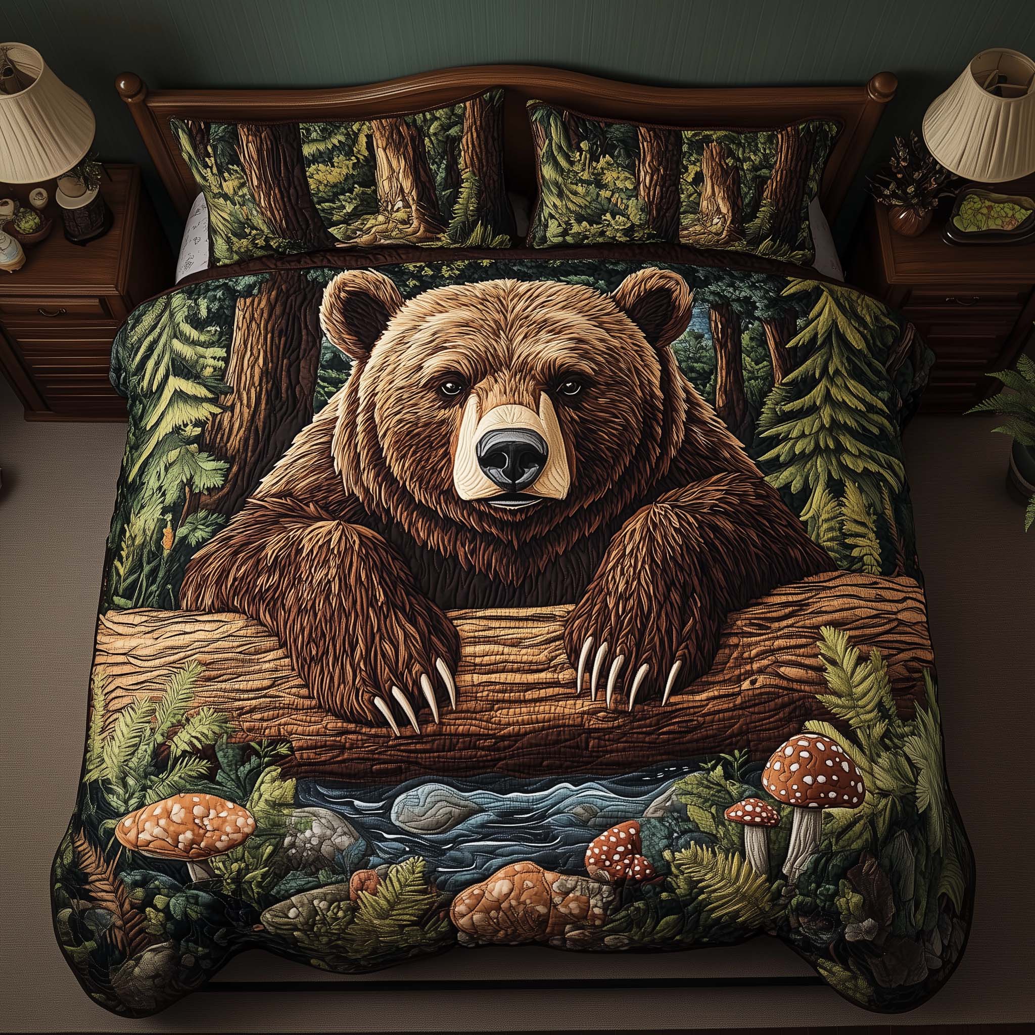 Timber Bear Quilted Bedding Set Room Decoration Items Bear Mother's Day Gifts - Tradiviet