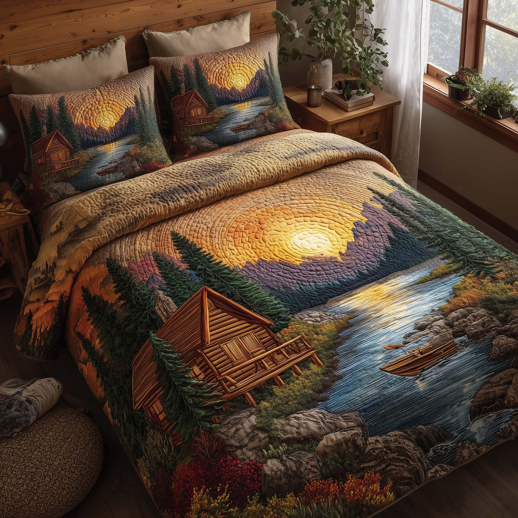 Timber Whisper Quilted Bedding Set Holiday Bedroom Decor Ideal Gift For Rustic Cabin Lovers - Tradiviet