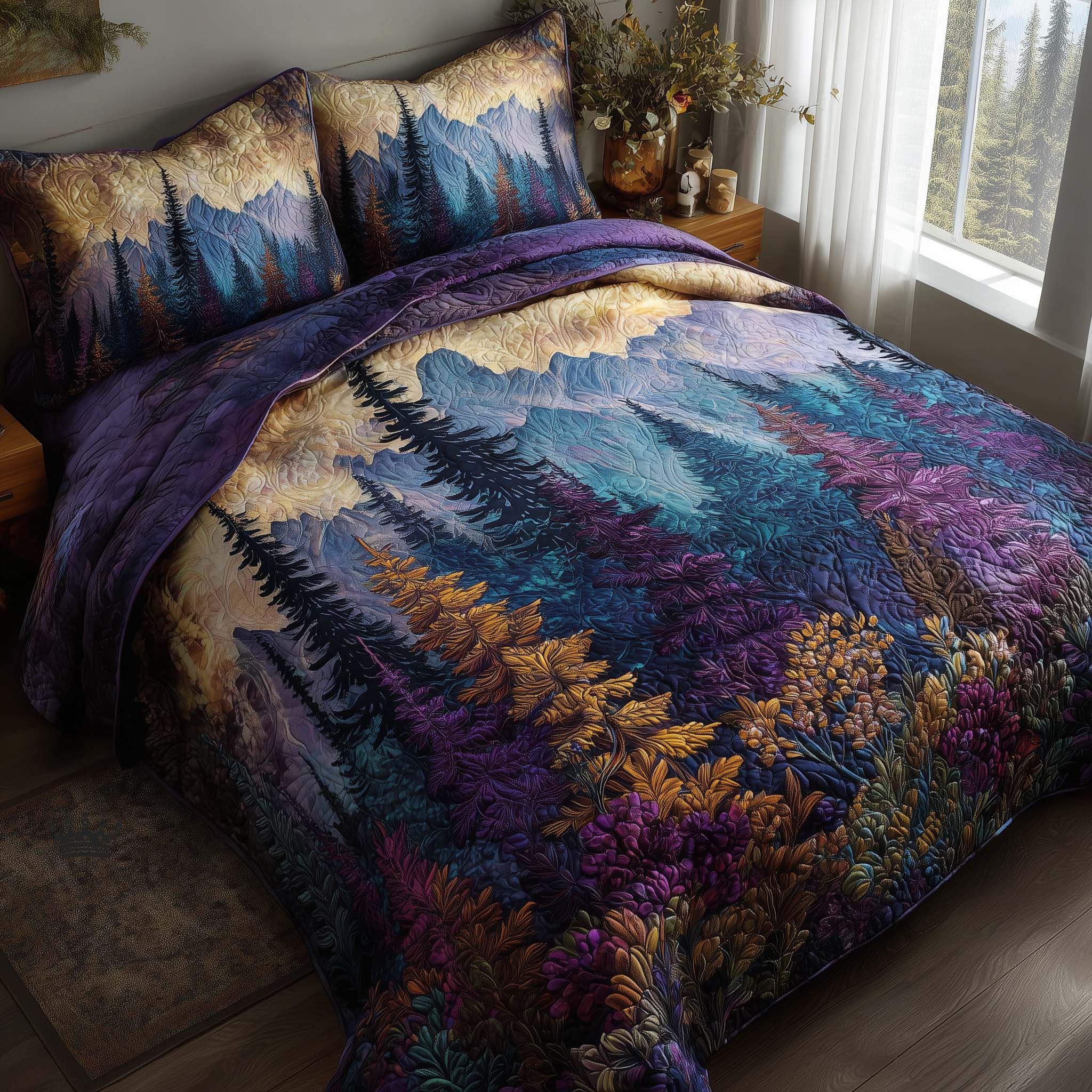 Timber Whisper Quilted Bedding Set Holiday Home Decor Beautiful Gift For Rustic Woodland Decor - Tradiviet