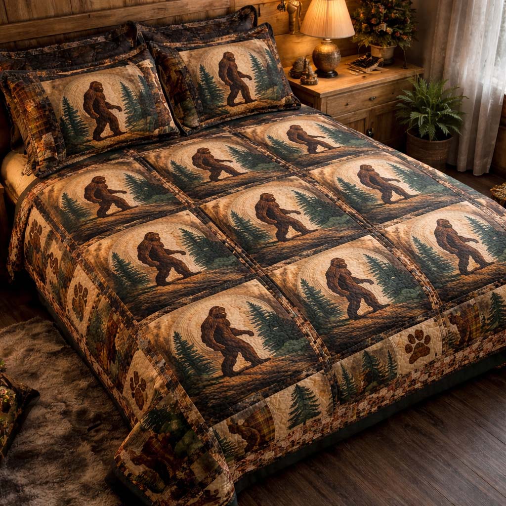 Timberland Legend Bigfoot Quilted Bedding Set Mens Bedroom Decor Bigfoot Gifts For Men - Tradiviet