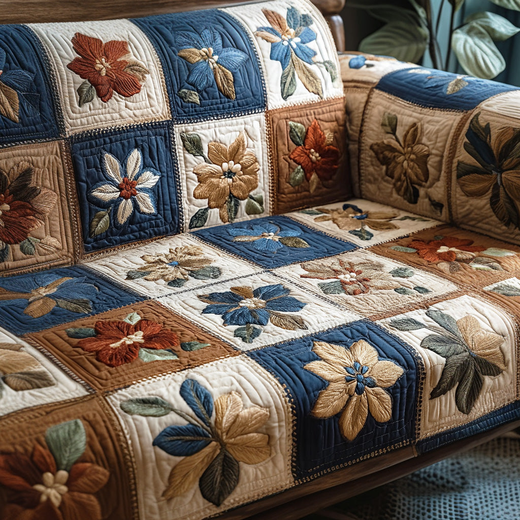Timeless Bloom Quilted Sofa Cover Classic Floral Sofa Decor