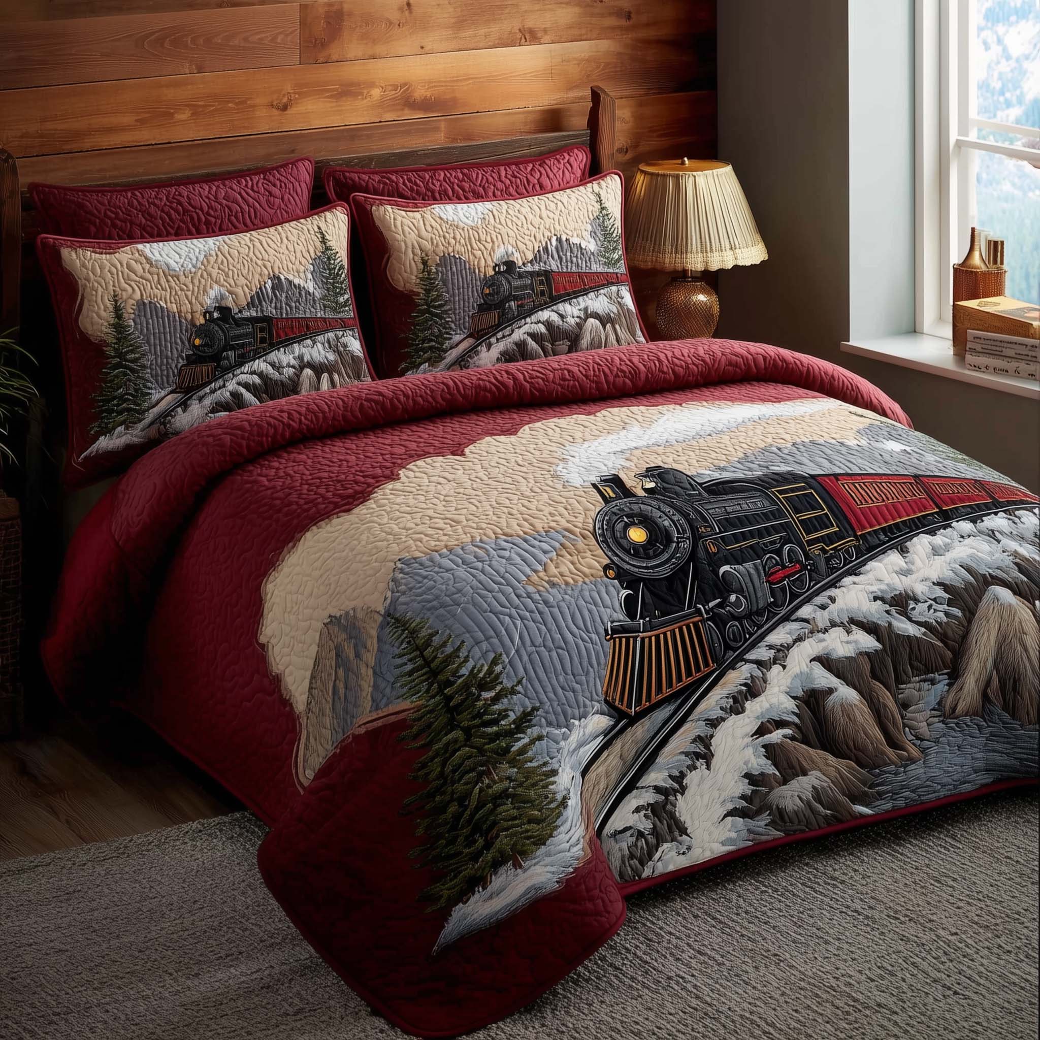Train Journey Quilted Bedding Set Bed Room Decoration Presents For Train Lovers - Tradiviet