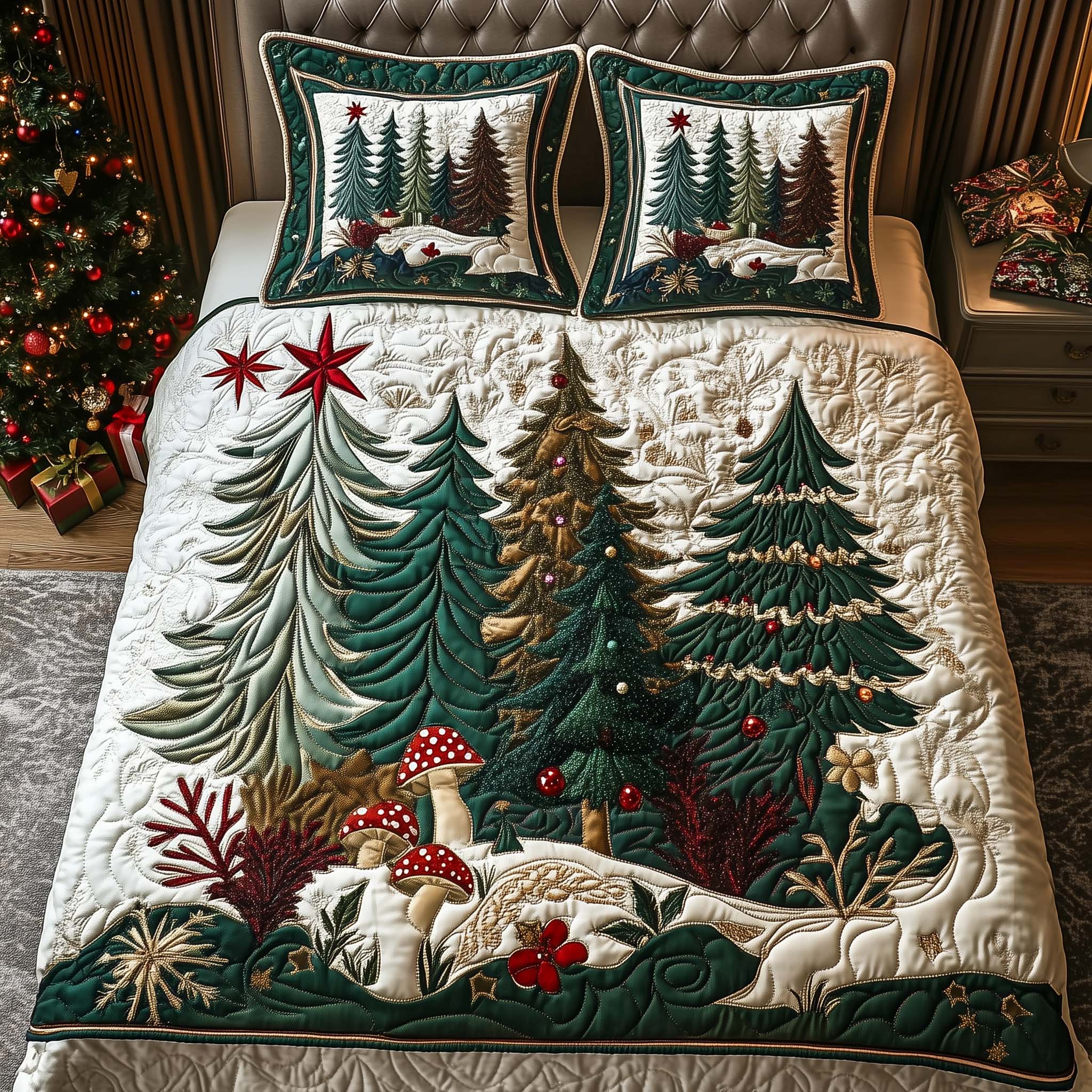 Tree Group Quilted Bedding Set Holiday Home Decor Ideas Mother's Day Gift Ideas - Tradiviet