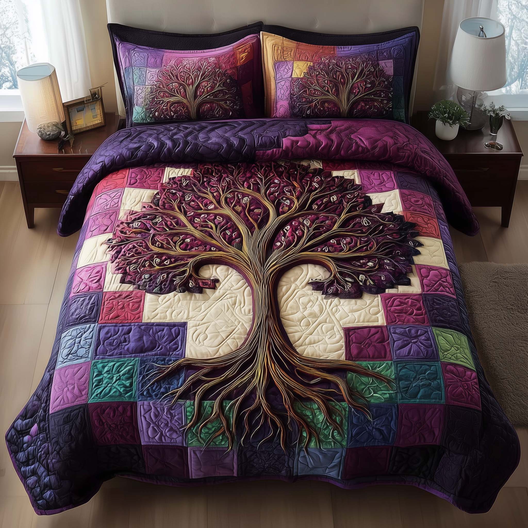 Tree Of Life Quilted Bedding Set Bed Room Decoration Tree of Life Gift For Mom - Tradiviet