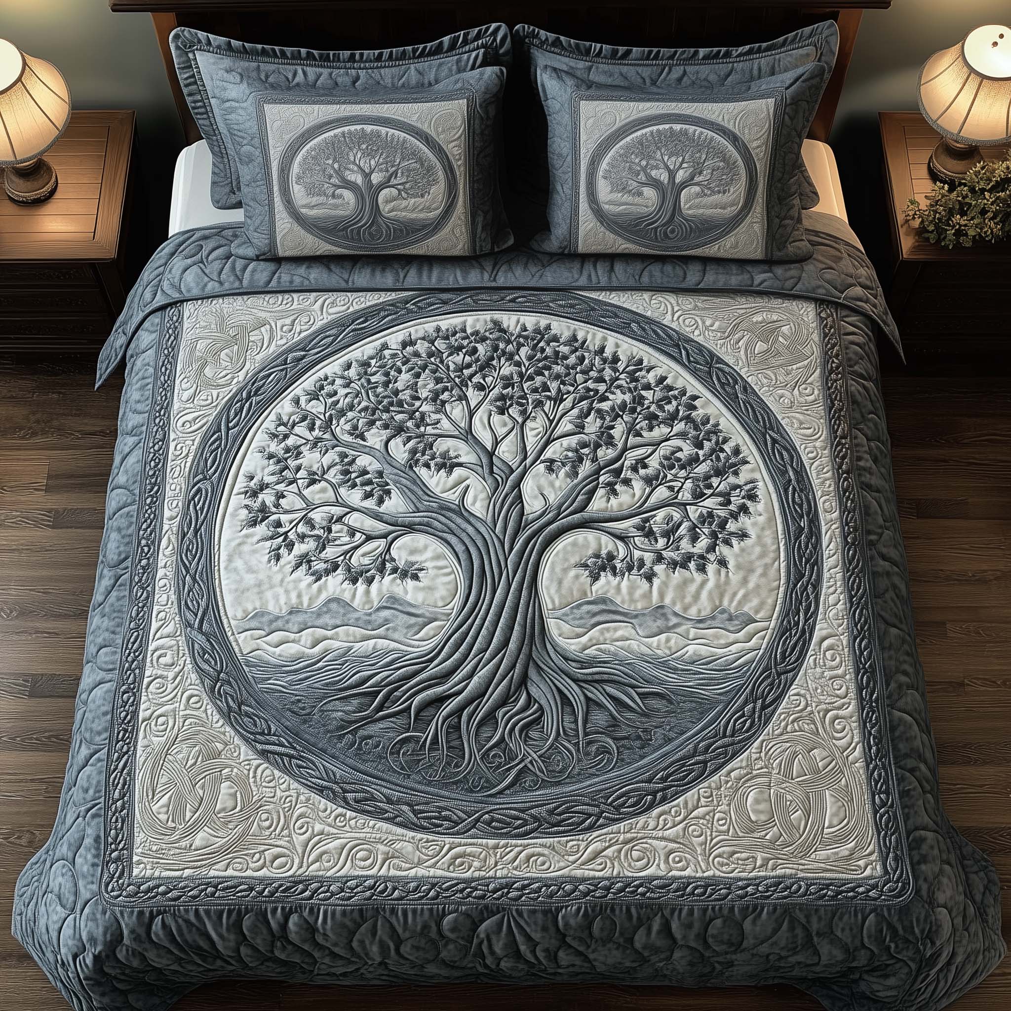 Tree Of Life Quilted Bedding Set Holiday Home Decor Tree of Life Gift For Family - Tradiviet