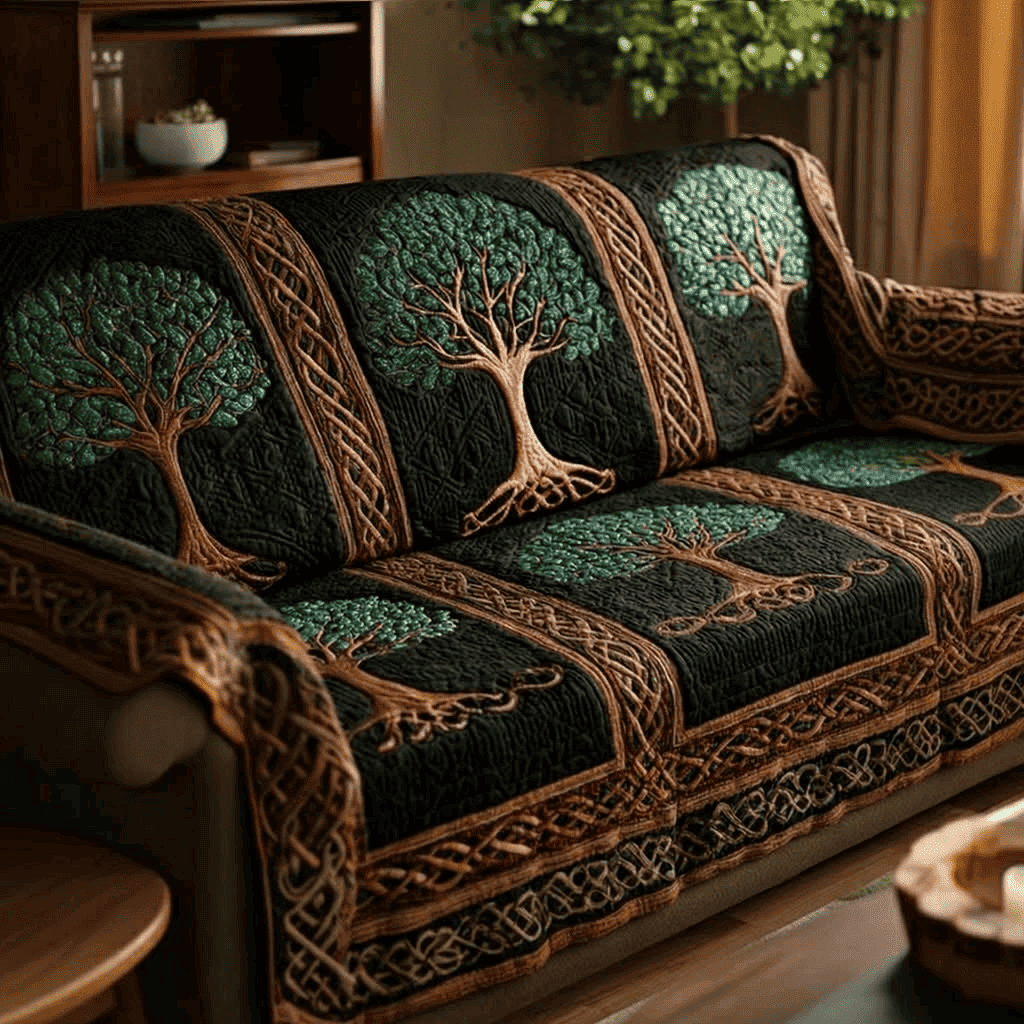 Tree of Life Quilted Sofa Cover Vinatge Style Decor Gift for Grandparents