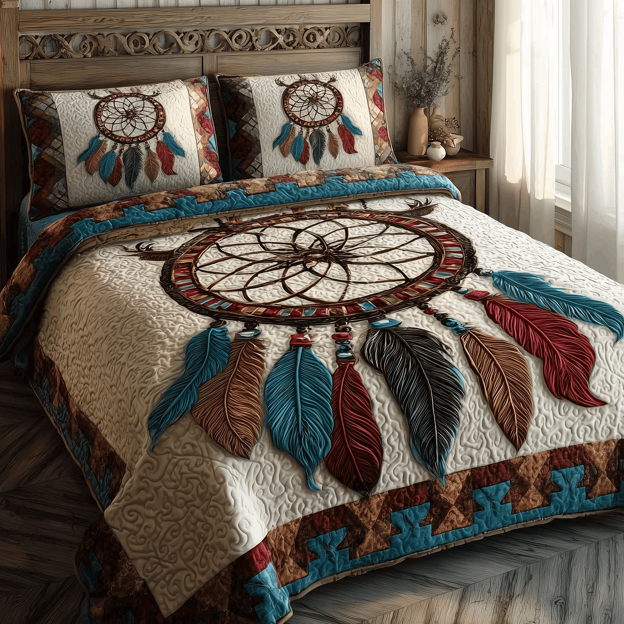 Tribal Dreamcatcher Quilt Bedding Set Native American Bedspread Gift for Dad