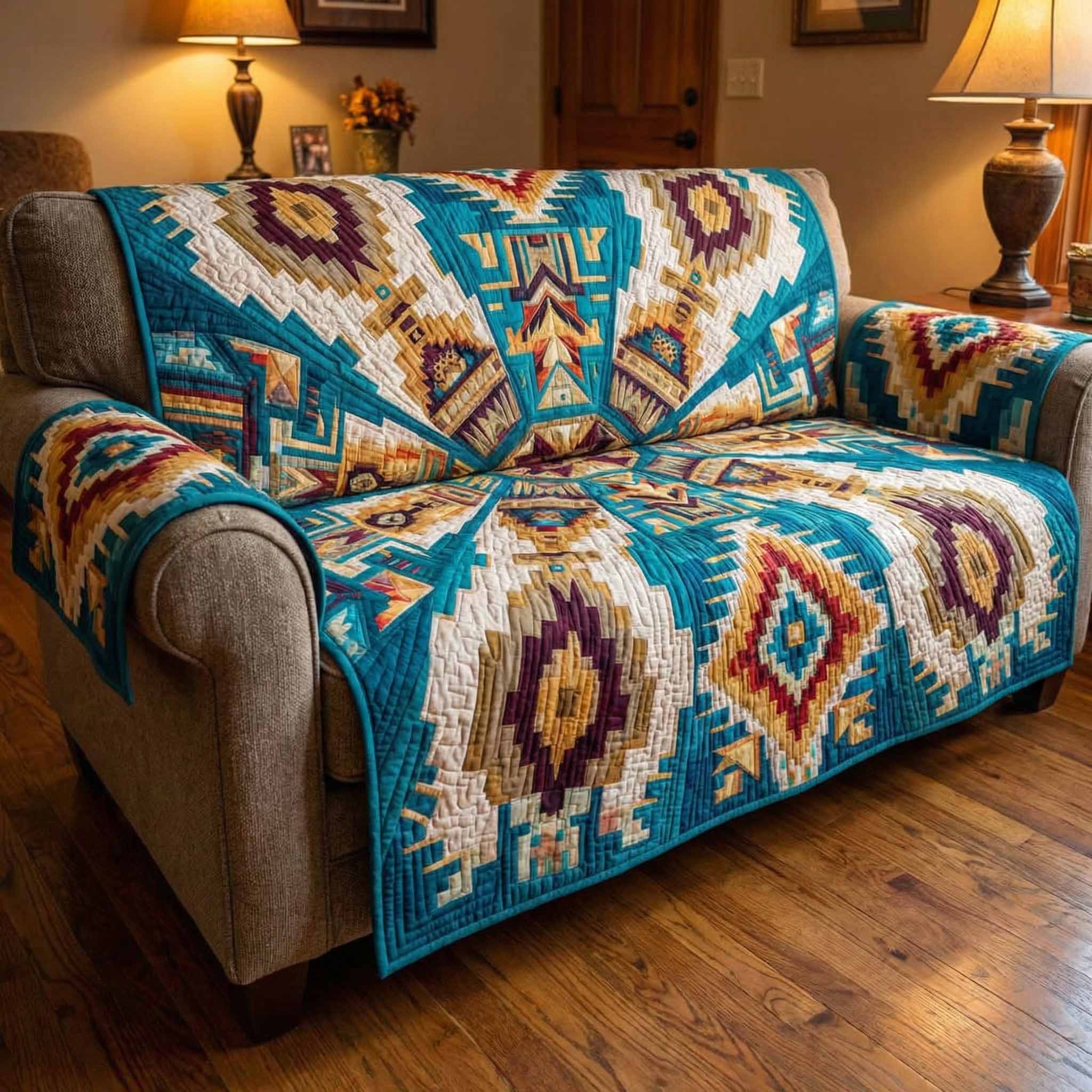 Tribal Horizon Quilted Sofa Cover Southwestern Tribal Pattern Home Decor