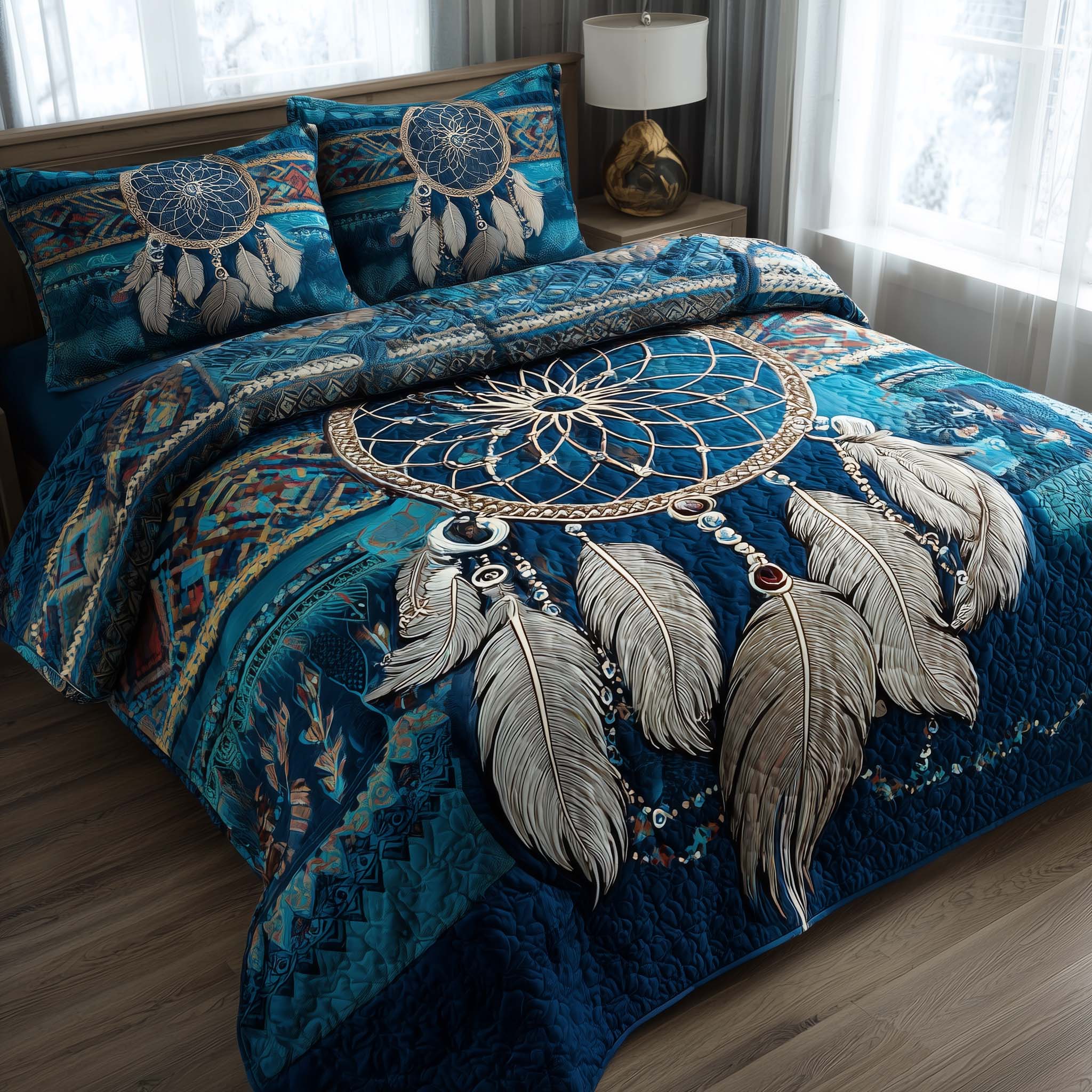 Tribal Reverie Quilted Bedding Set Mens Bedroom Decor Perfect Tribal Reverie Gifts - Tradiviet