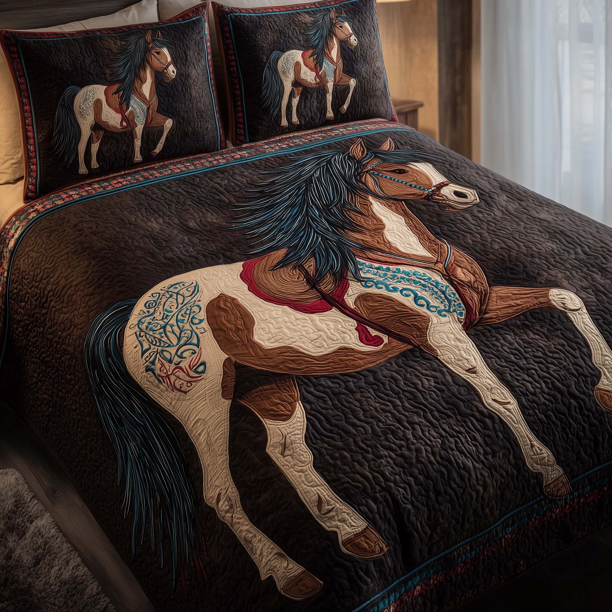 Tribal Spirit Horse Quilted Bedding Set Room Decoration Items Wedding Gift For Horse Lovers - Tradiviet