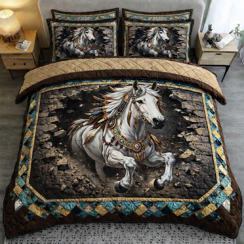 Tribal Spirit Stallion Quilted Bedding Set Holiday Home Decor Ideas Best Father's Day Gifts - Tradiviet