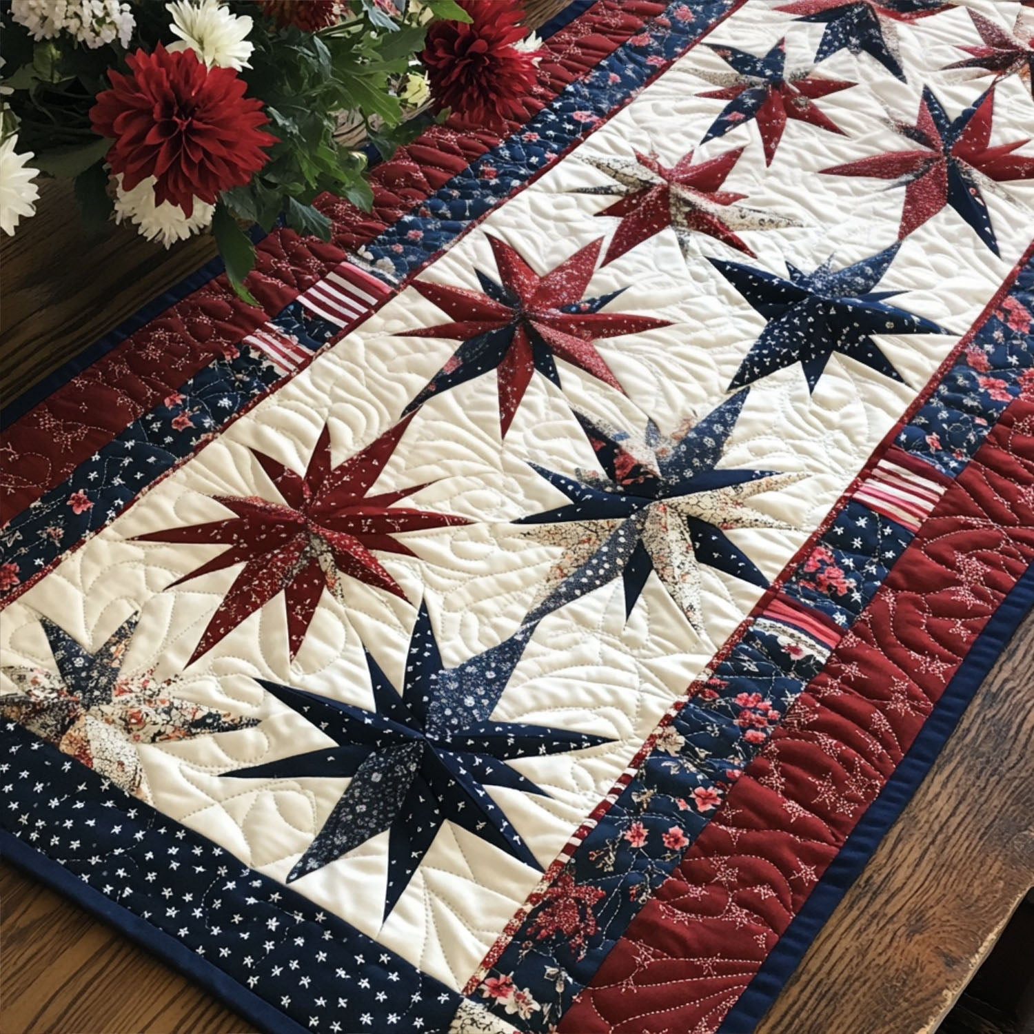 Tribute to the Stars Quilted Table Runner  4th Of July Table Runner