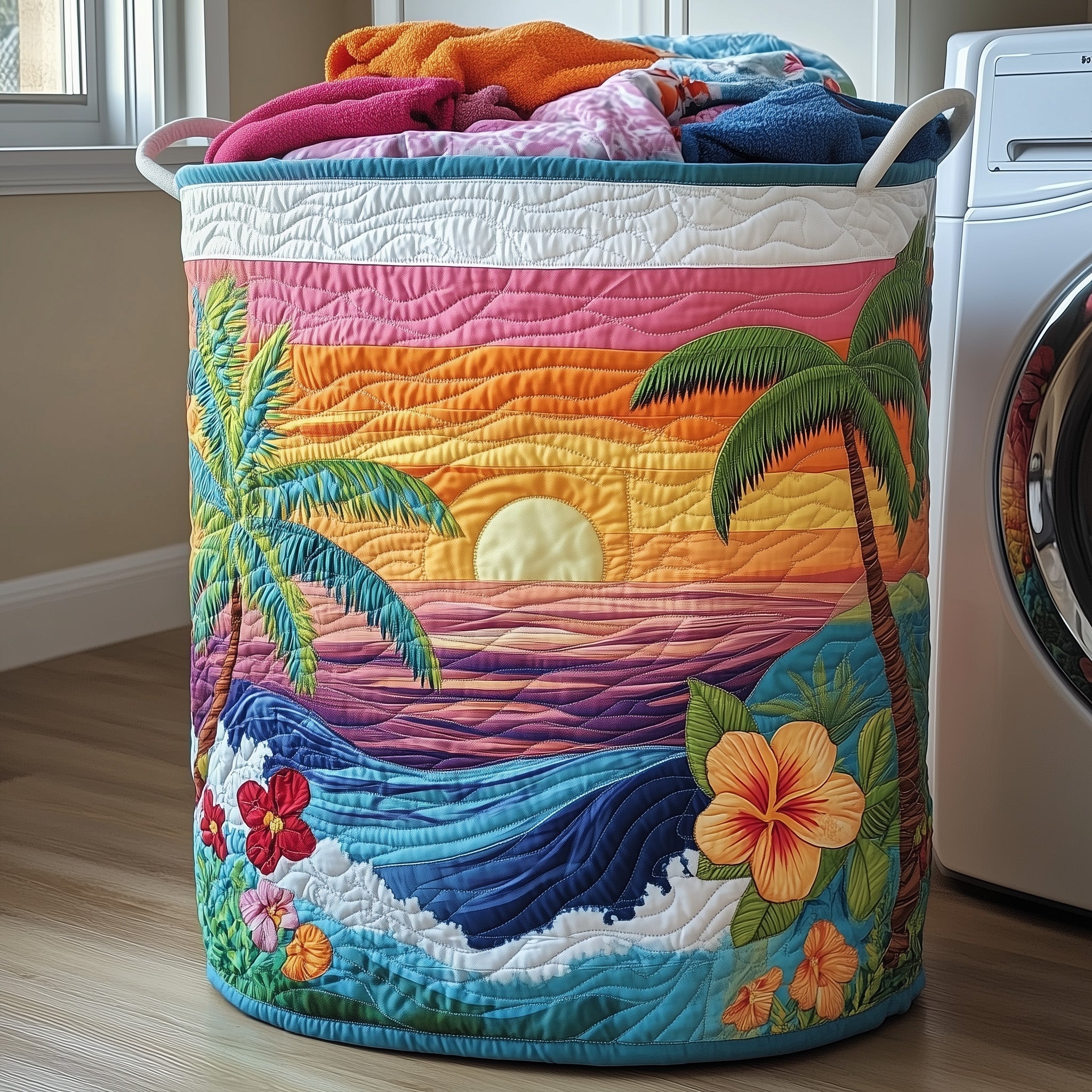 Tropical Beach Quilted Laundry Basket Cute Baskets Gift Ideas For Mom - Tradiviet
