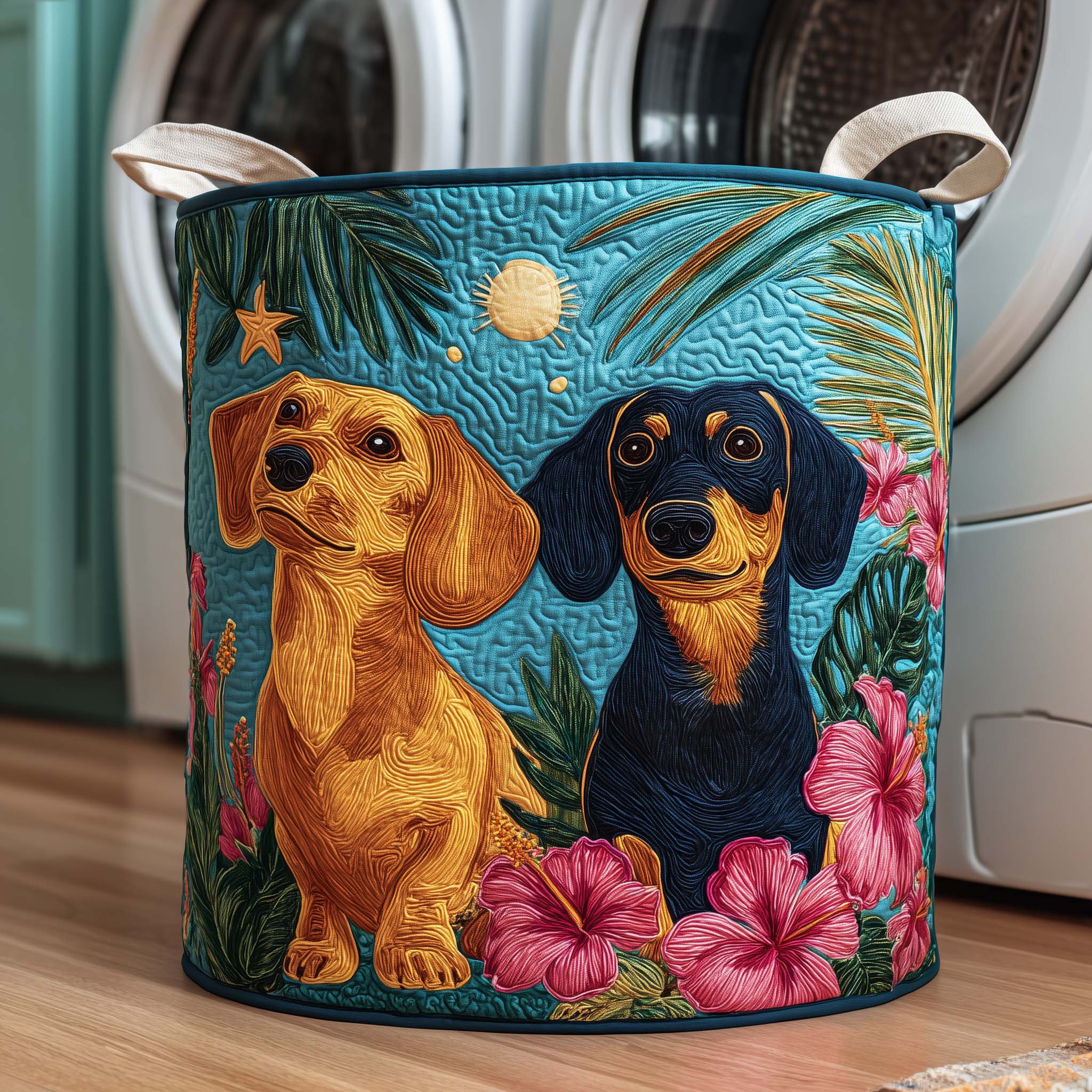 Tropical Dachshunds Quilted Laundry Basket Cute Laundry Hamper Gift For Grandma - Tradiviet