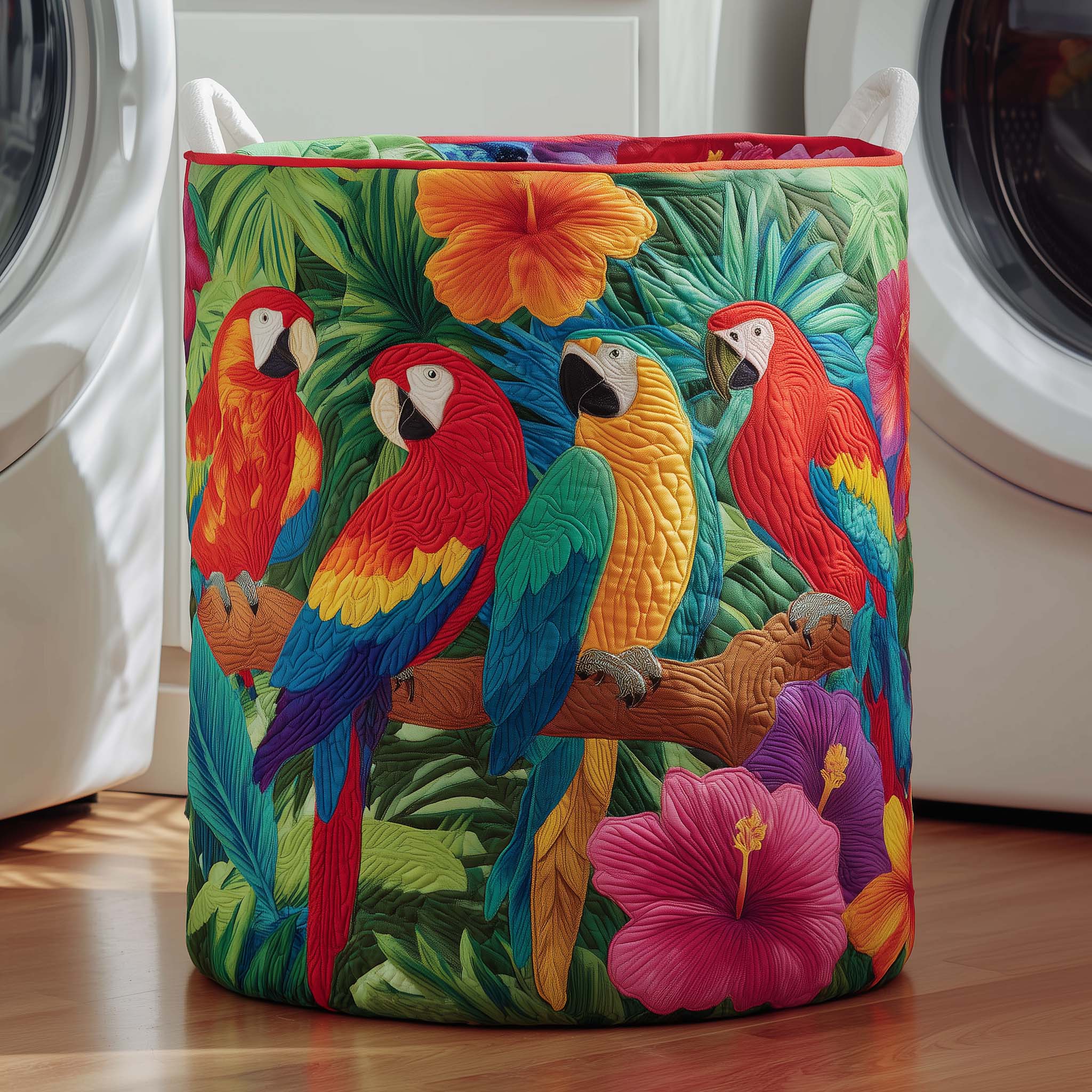 Tropical Parrots Quilted Laundry Basket Cute Laundry Hamper Presents For Sister - Tradiviet