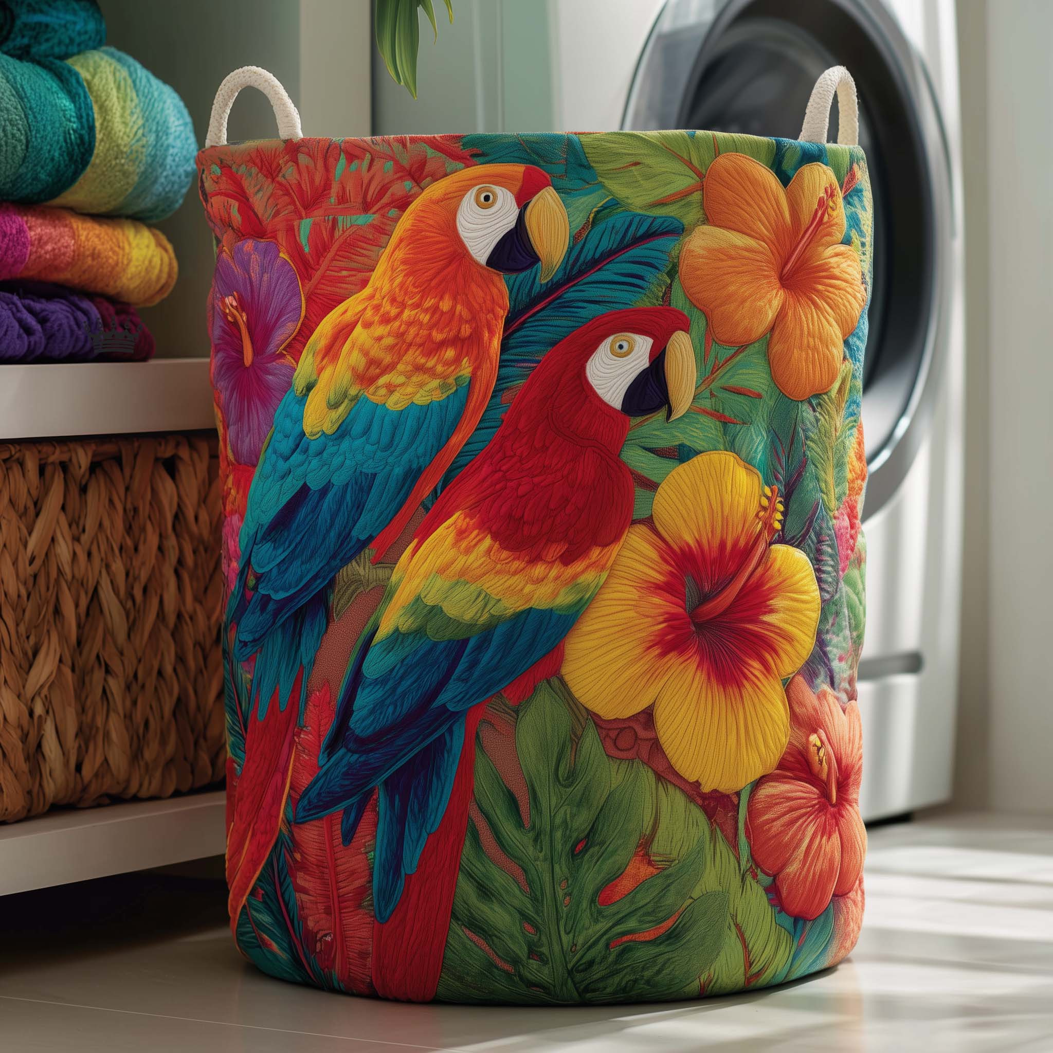 Tropical Parrots Quilted Laundry Basket Holiday Room Decor Best Mothers Day Gifts - Tradiviet