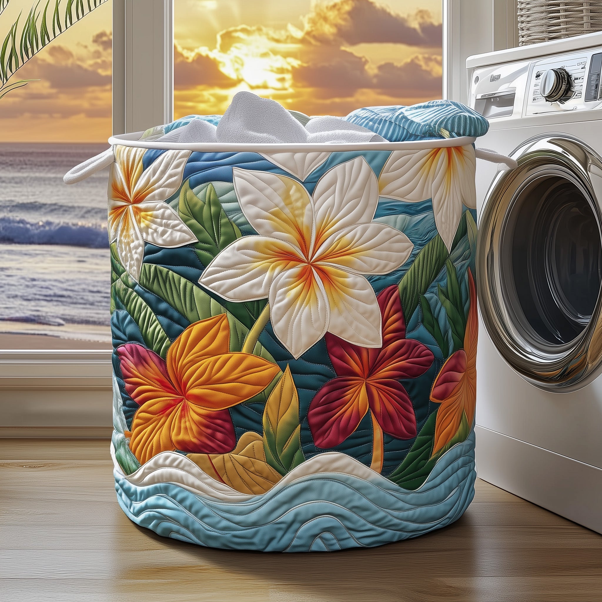 Tropical Plumeria Quilted Laundry Basket Aesthetic Storage Baskets Birthday Gifts For Mom - Tradiviet