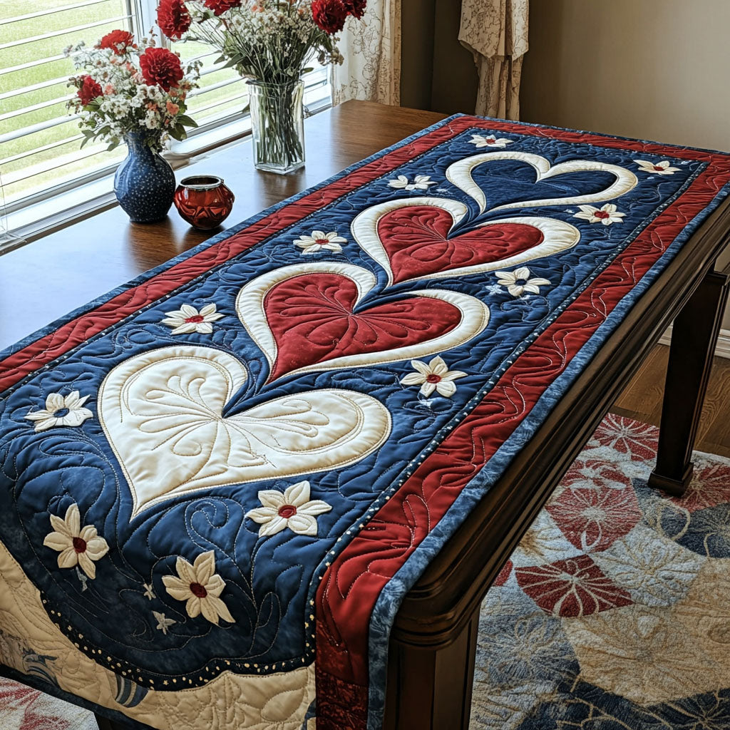 True Patriot Heart Quilted Table Runner  4th Of July Table Runner Best Independence Day Gifts