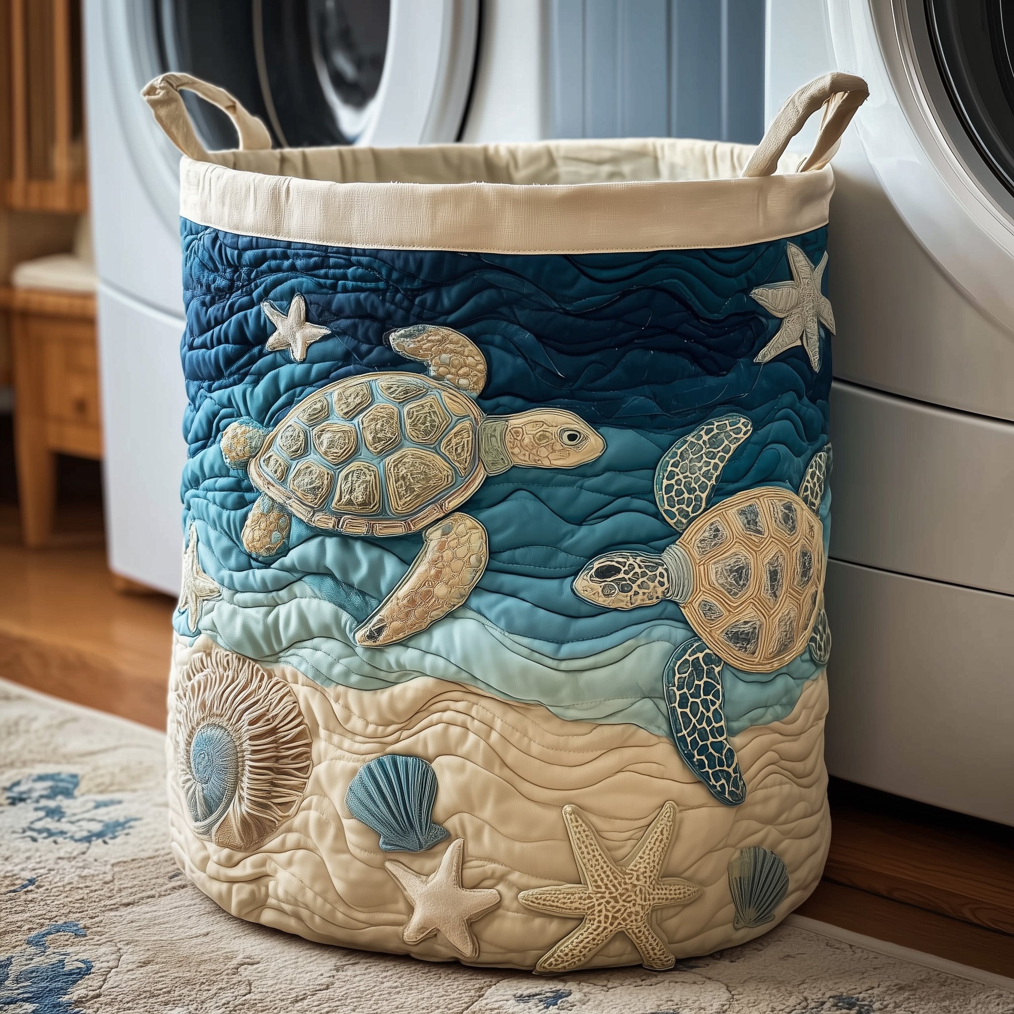 Turtle Drift Quilted Laundry Basket Cute Room Decor Birthday Gifts For Mom - Tradiviet