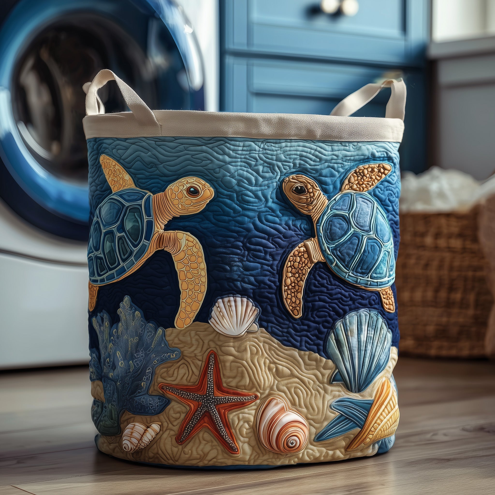Turtle Drift Quilted Laundry Basket Cute Room Decor Gift For Grandma - Tradiviet