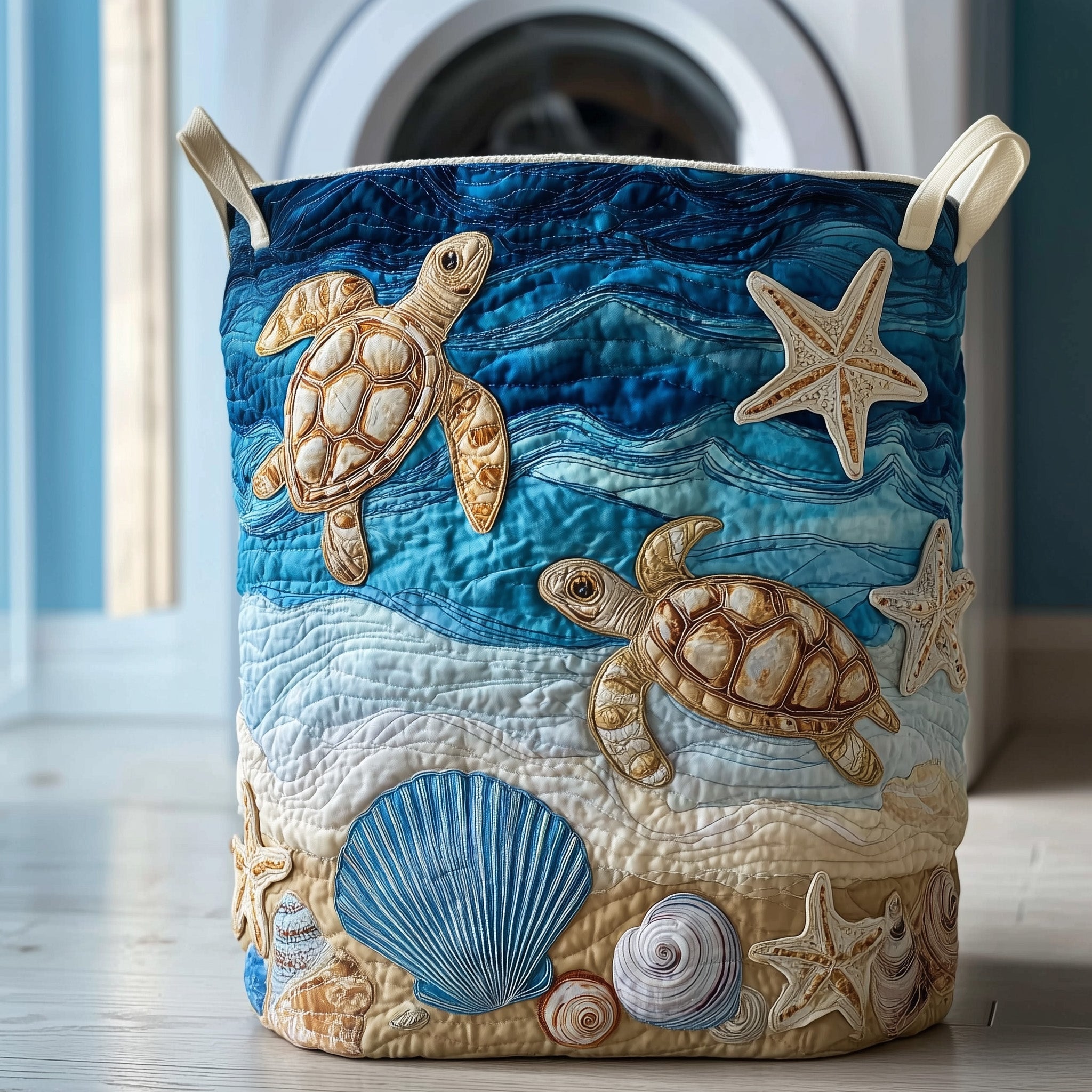 Turtle Drift Quilted Laundry Basket Washroom Decor Baskets Father's Day Gift Ideas - Tradiviet